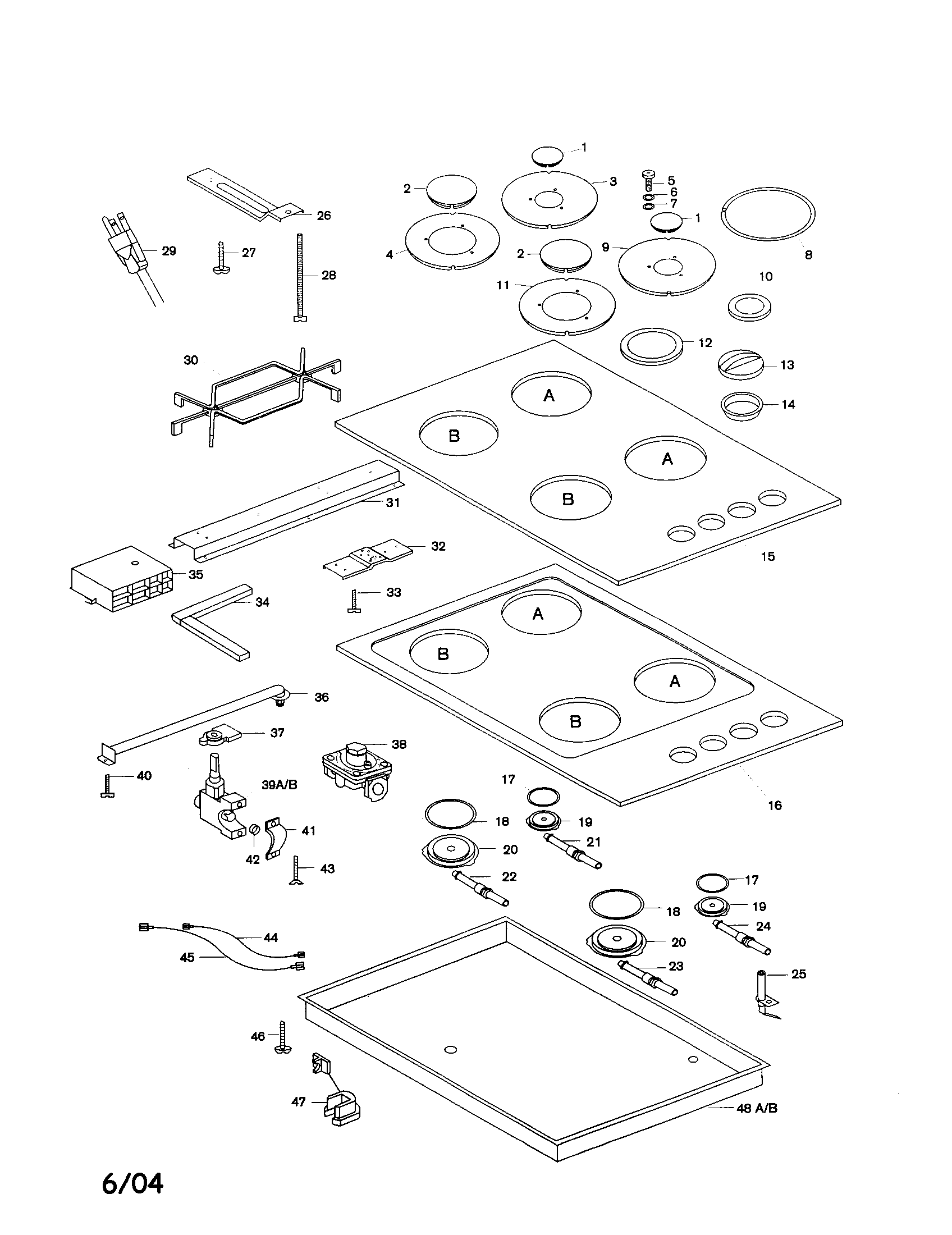 Bosch NHT716AUC gas cooktop diagram