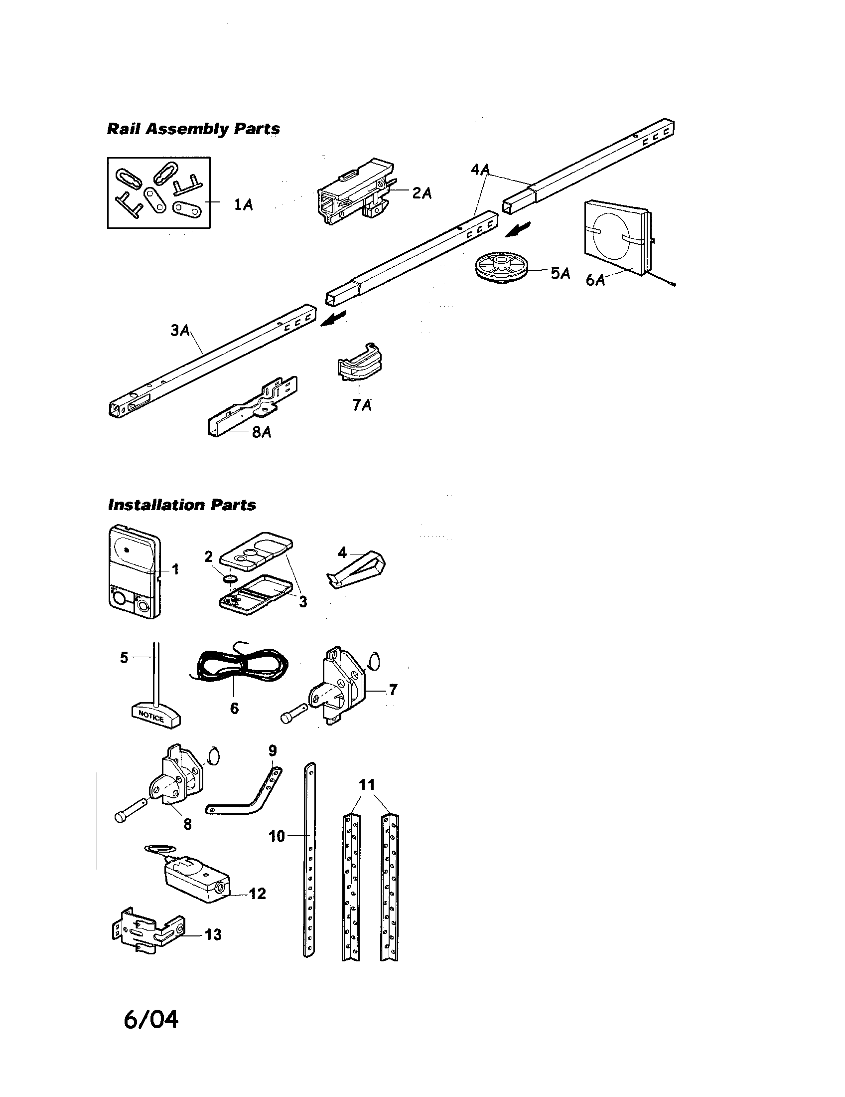 Craftsman 13953977SRT rail and installation assembly diagram