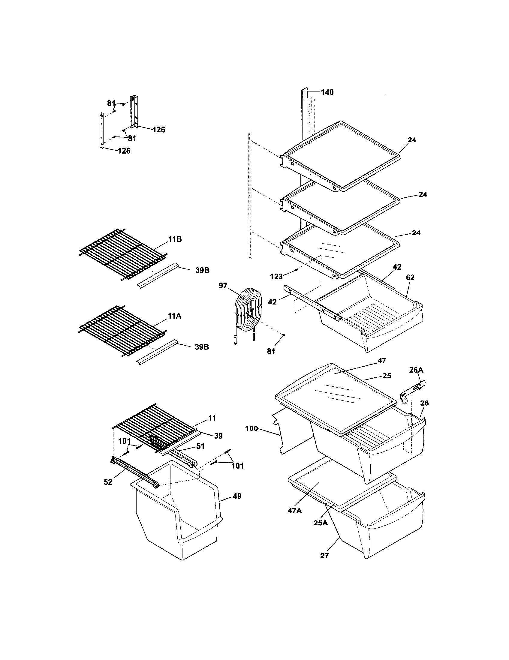 Frigidaire FRS26LH5DS0 shelves diagram