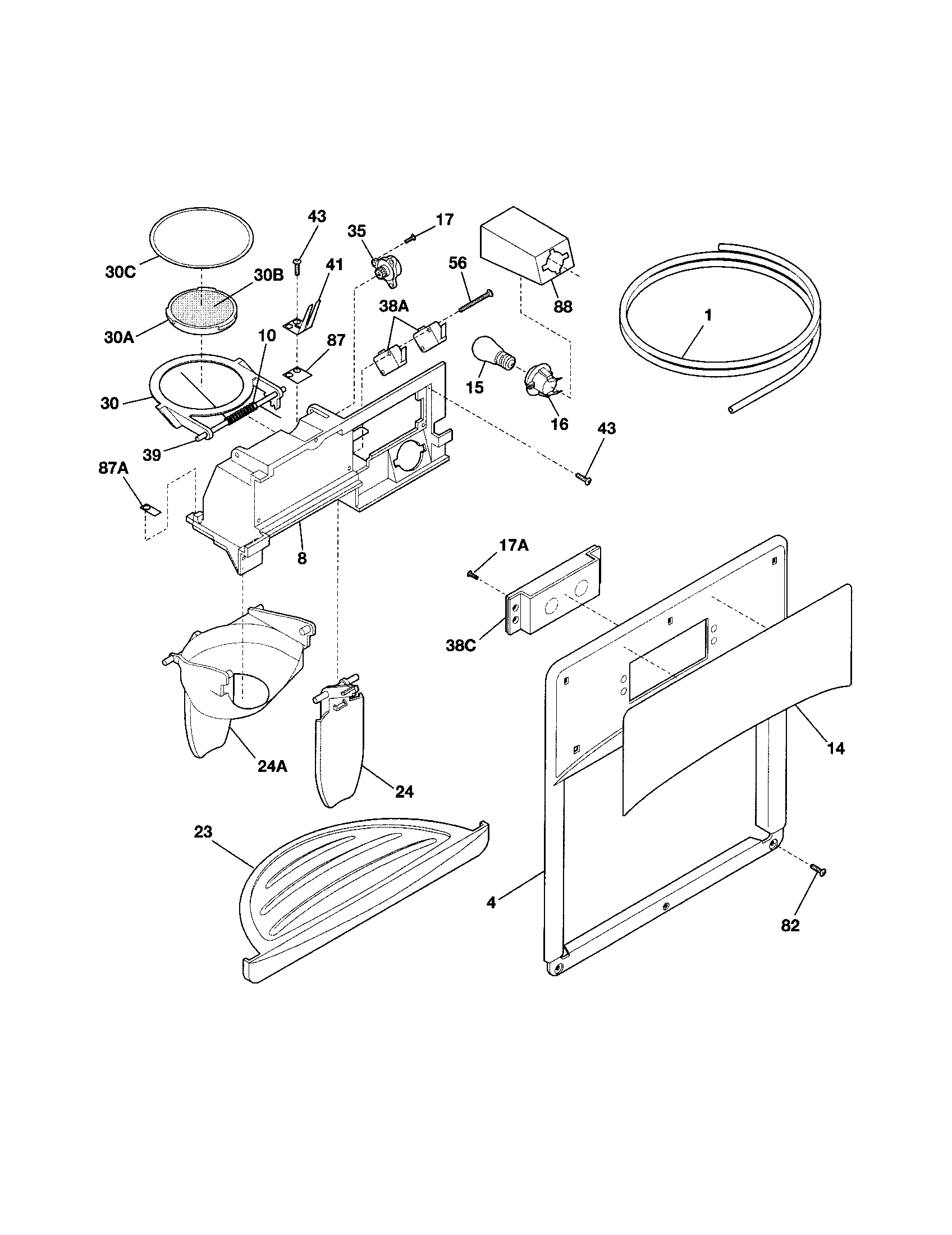 Frigidaire FRS26LH5DS0 ice and water dispenser diagram