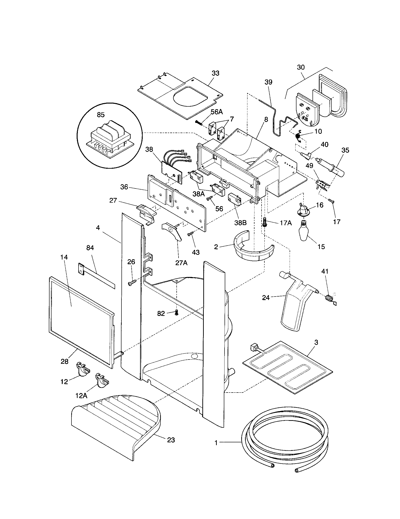 Frigidaire FRS23ZTJQ0 dispenser diagram