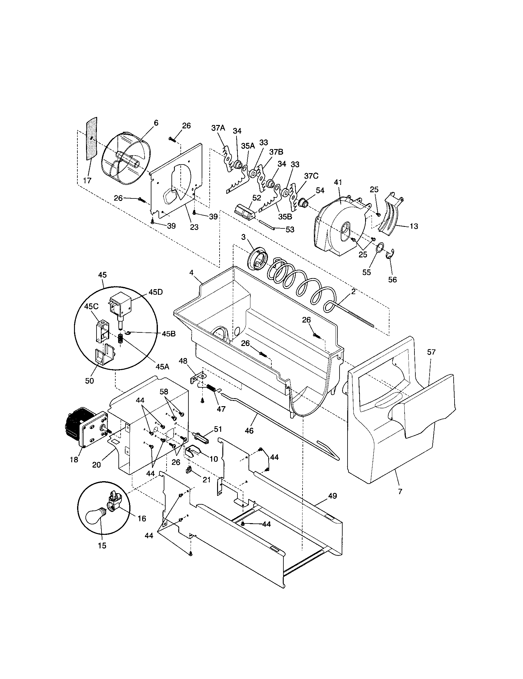 Frigidaire FRS23ZTJQ0 ice container diagram