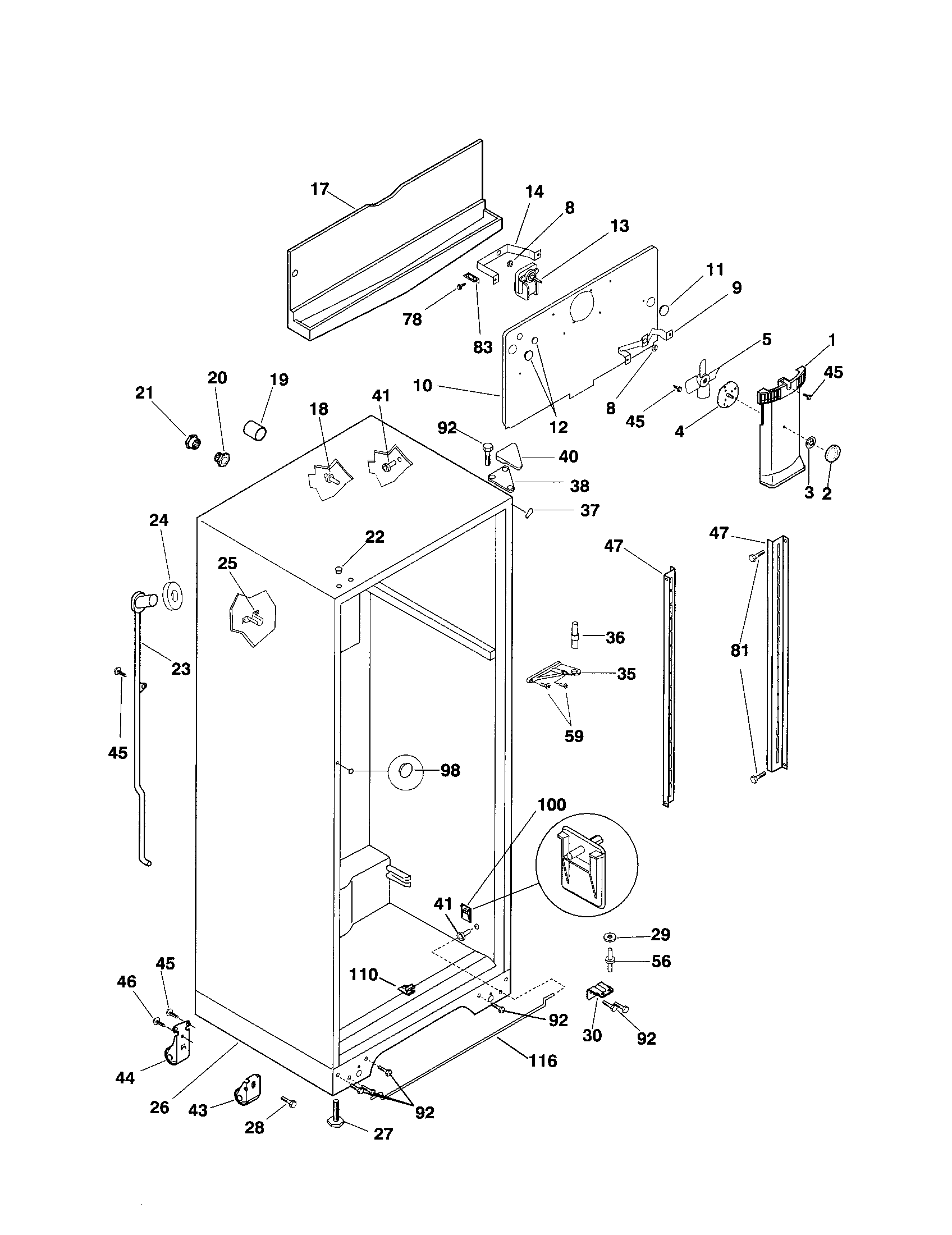 Frigidaire F44N21GSW0 cabinet diagram