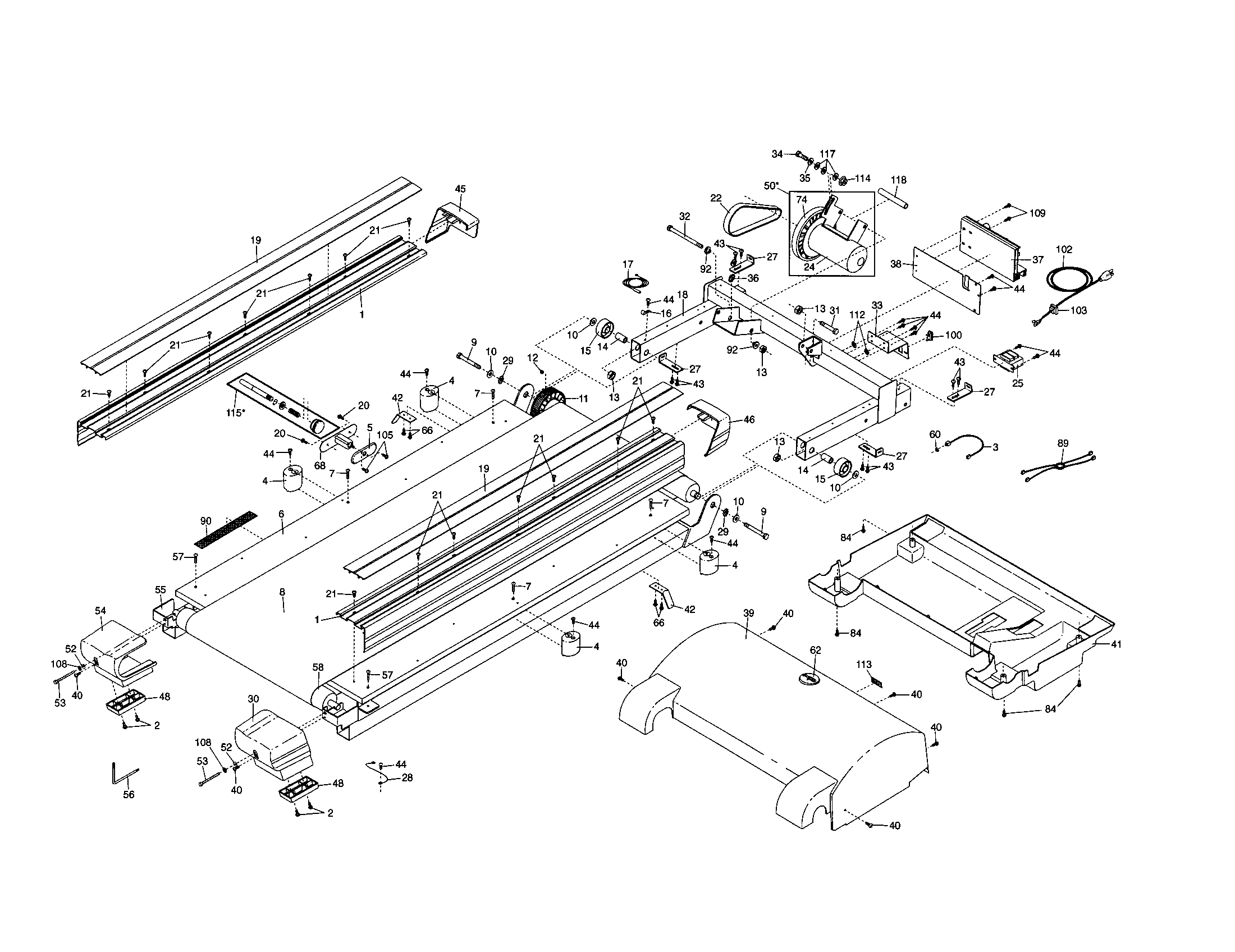 Proform 831294880 walking belt/motor/motor hood diagram