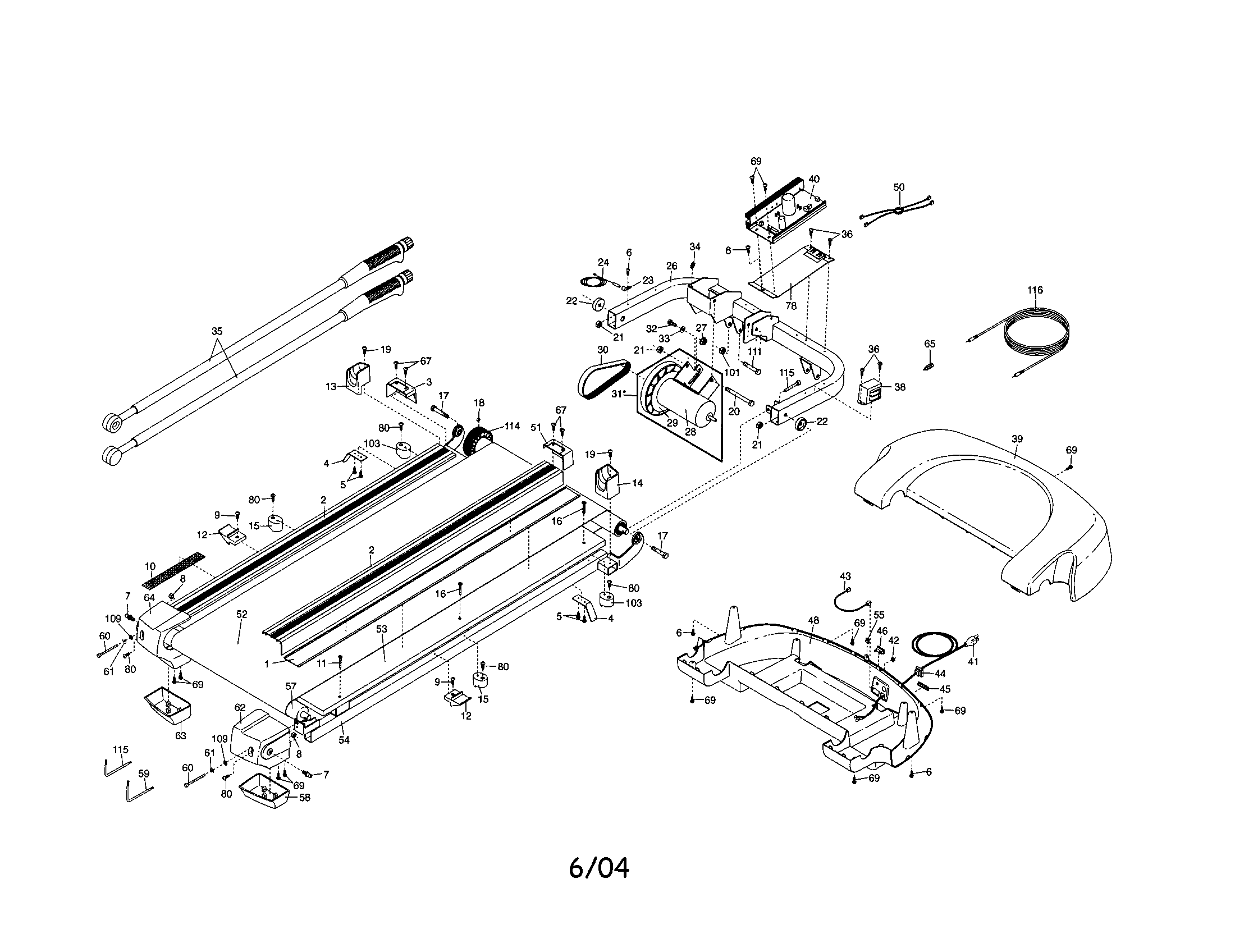 Proform PFTL61931 walking belt/motor/motor hood diagram
