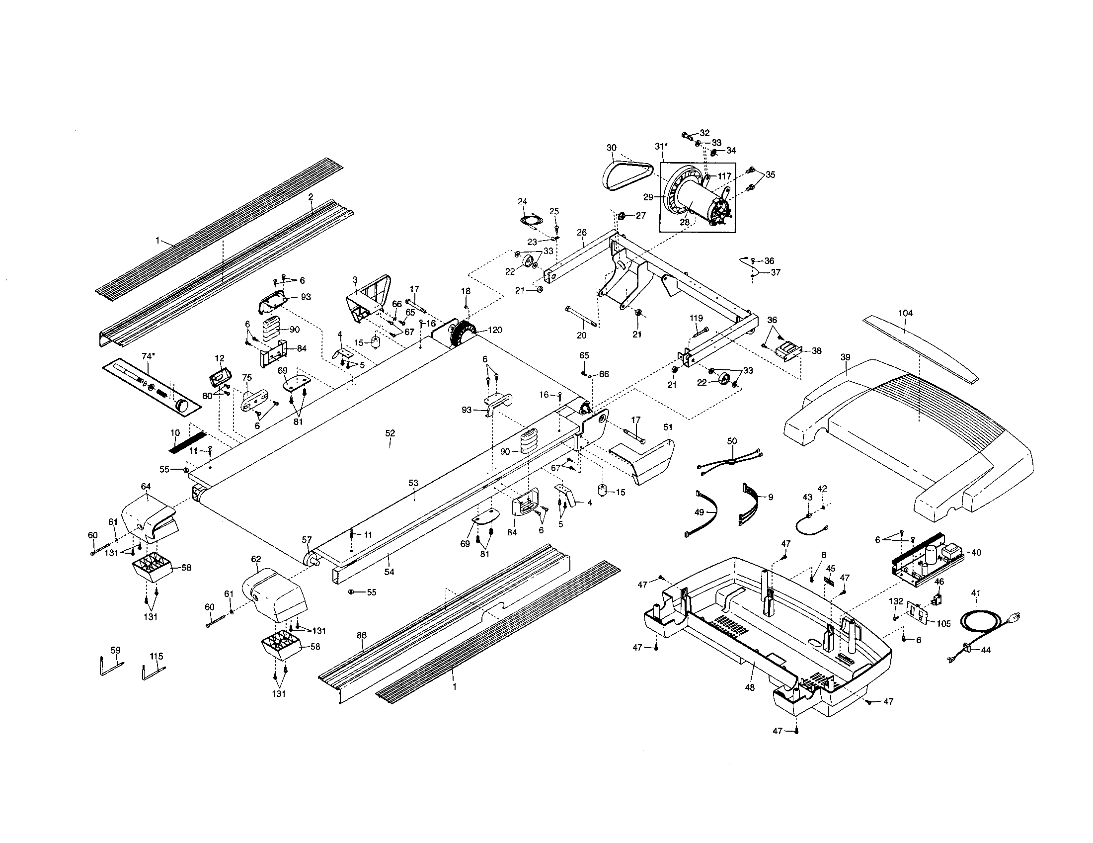 Proform 831294052 walking belt/motor/hood diagram