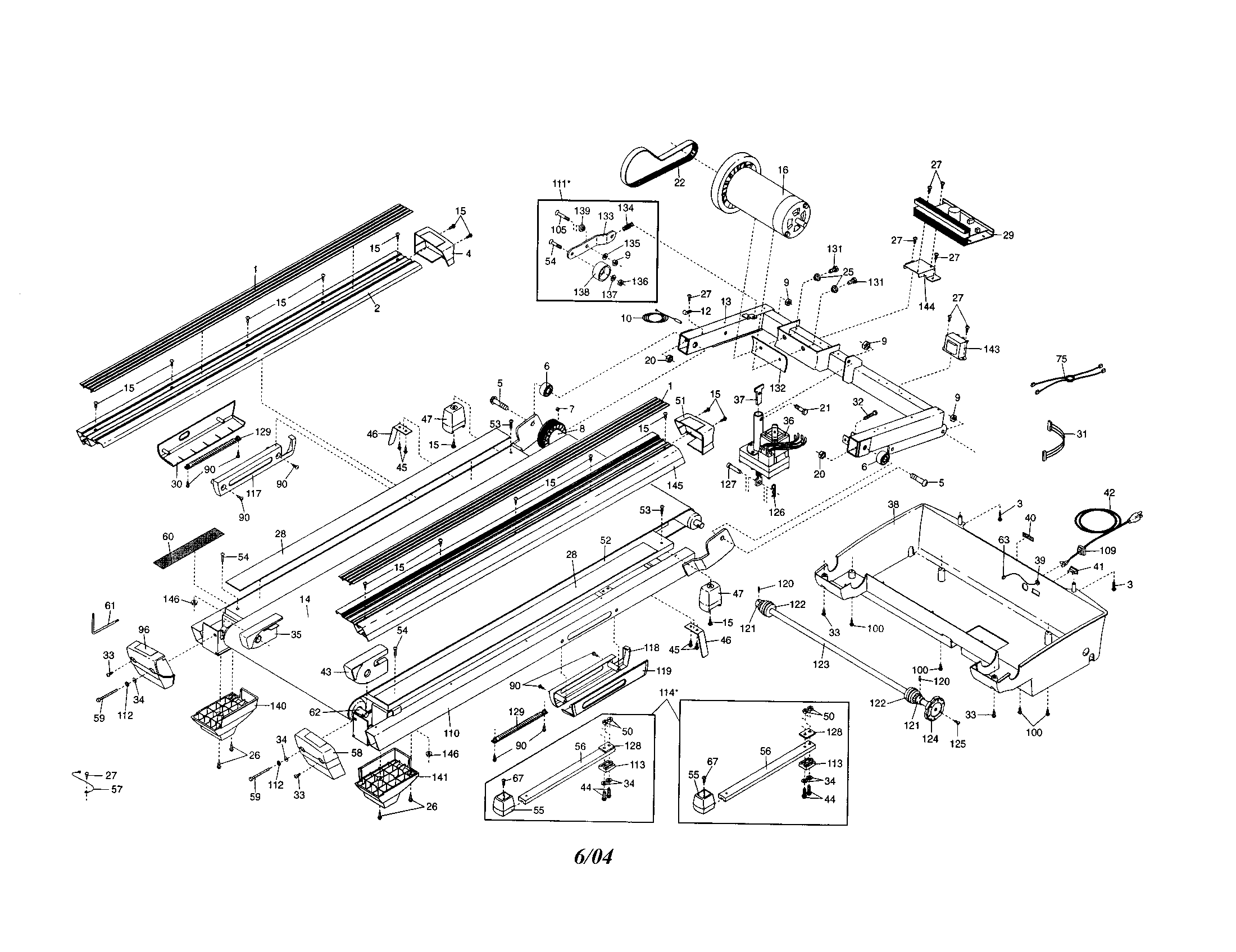 NordicTrack 831294112 walking belt/motor/hood diagram