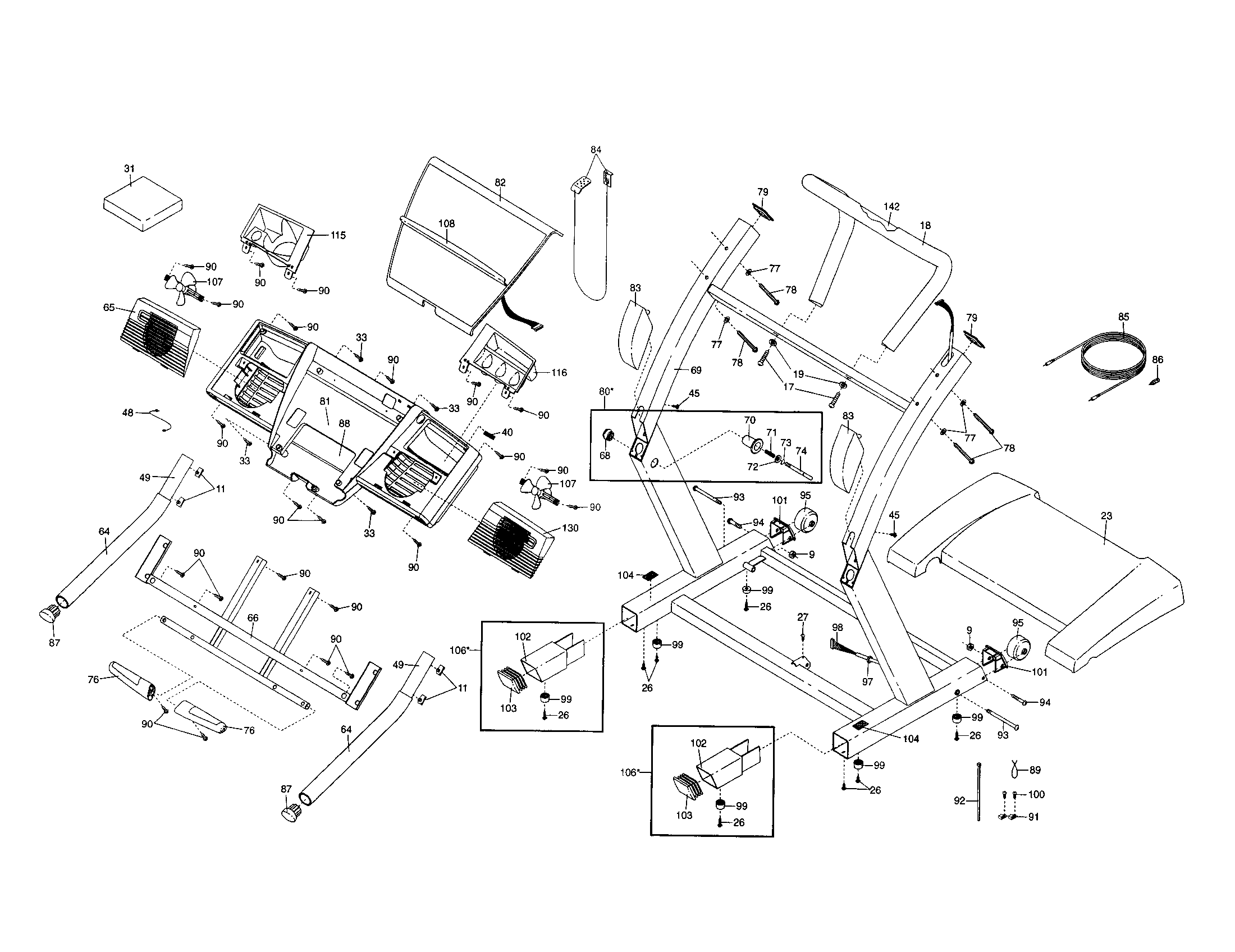 NordicTrack 831294112 console/handrails diagram