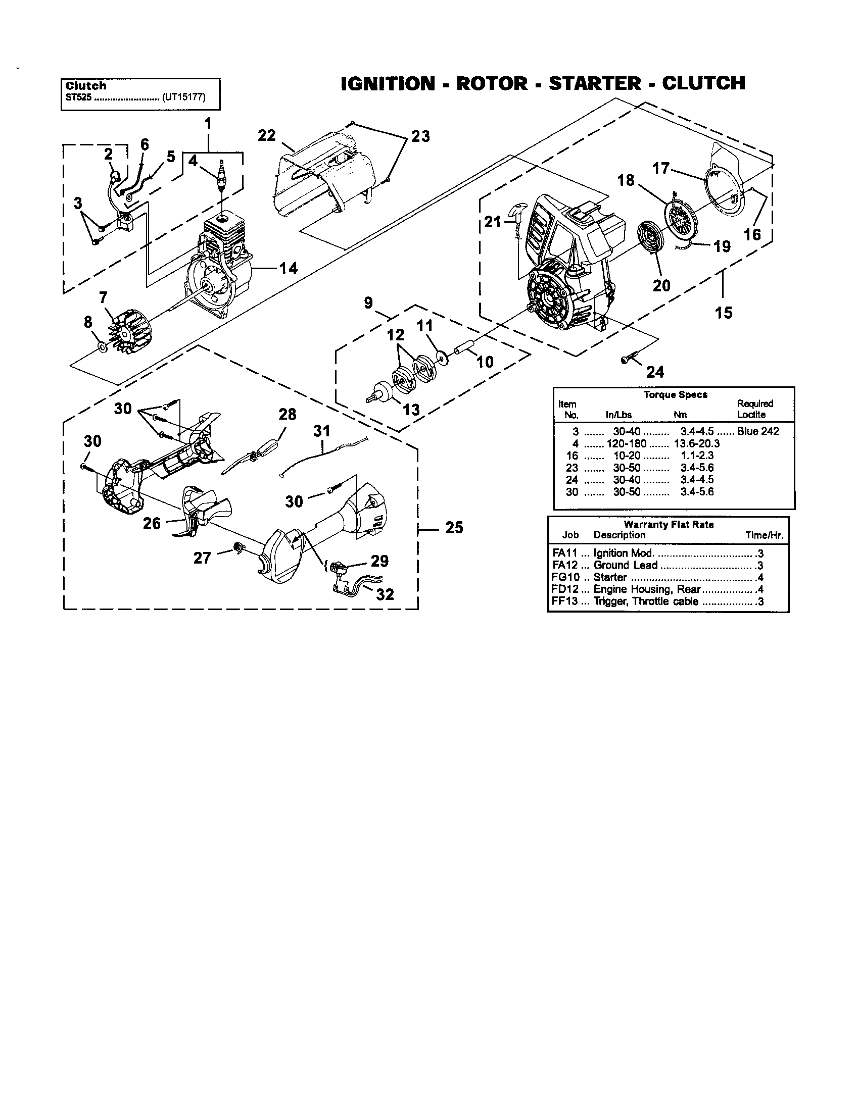 Homelite UT20779 ignition/rotor/starter/clutch diagram