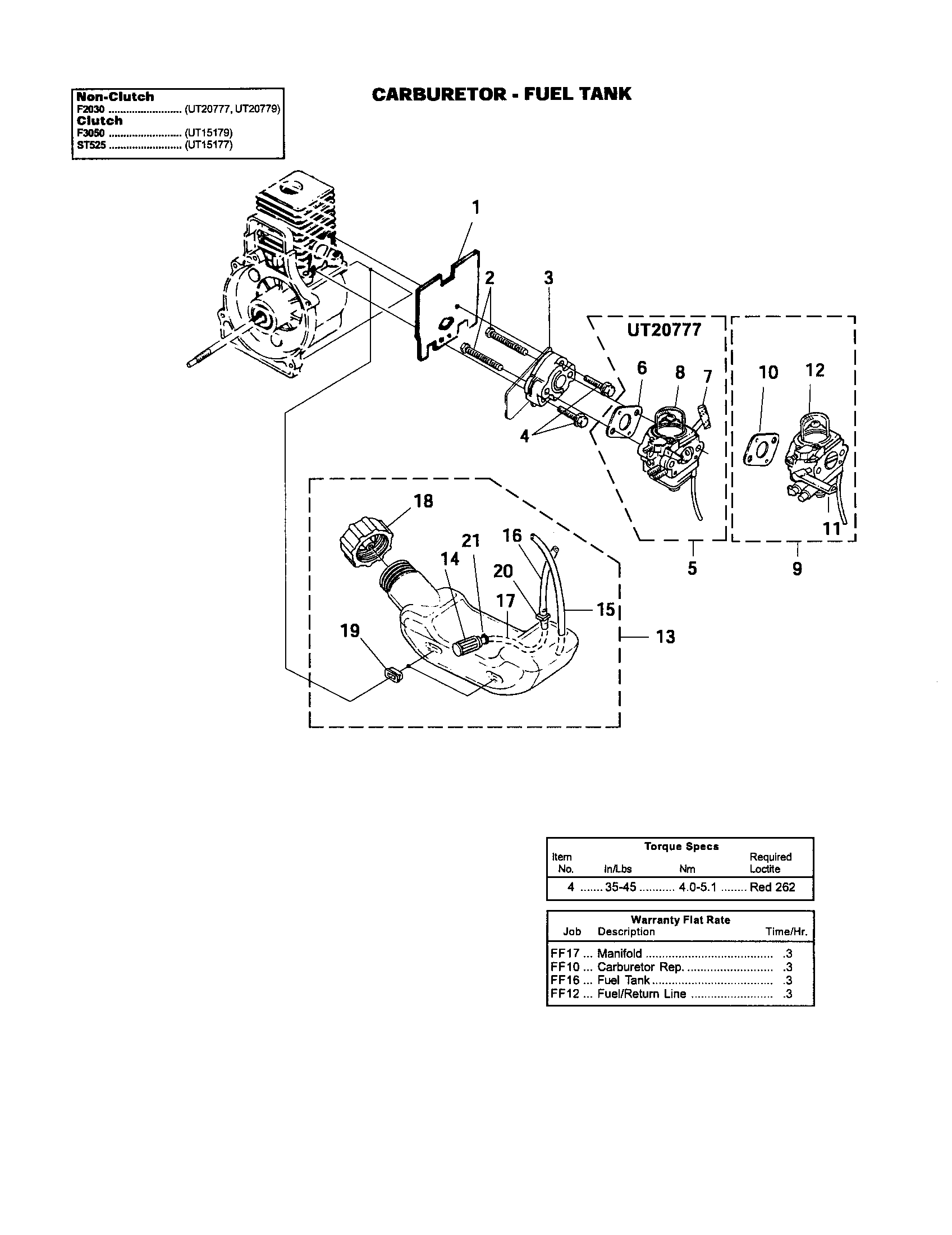 Homelite UT20779 carburetor/fuel tank diagram