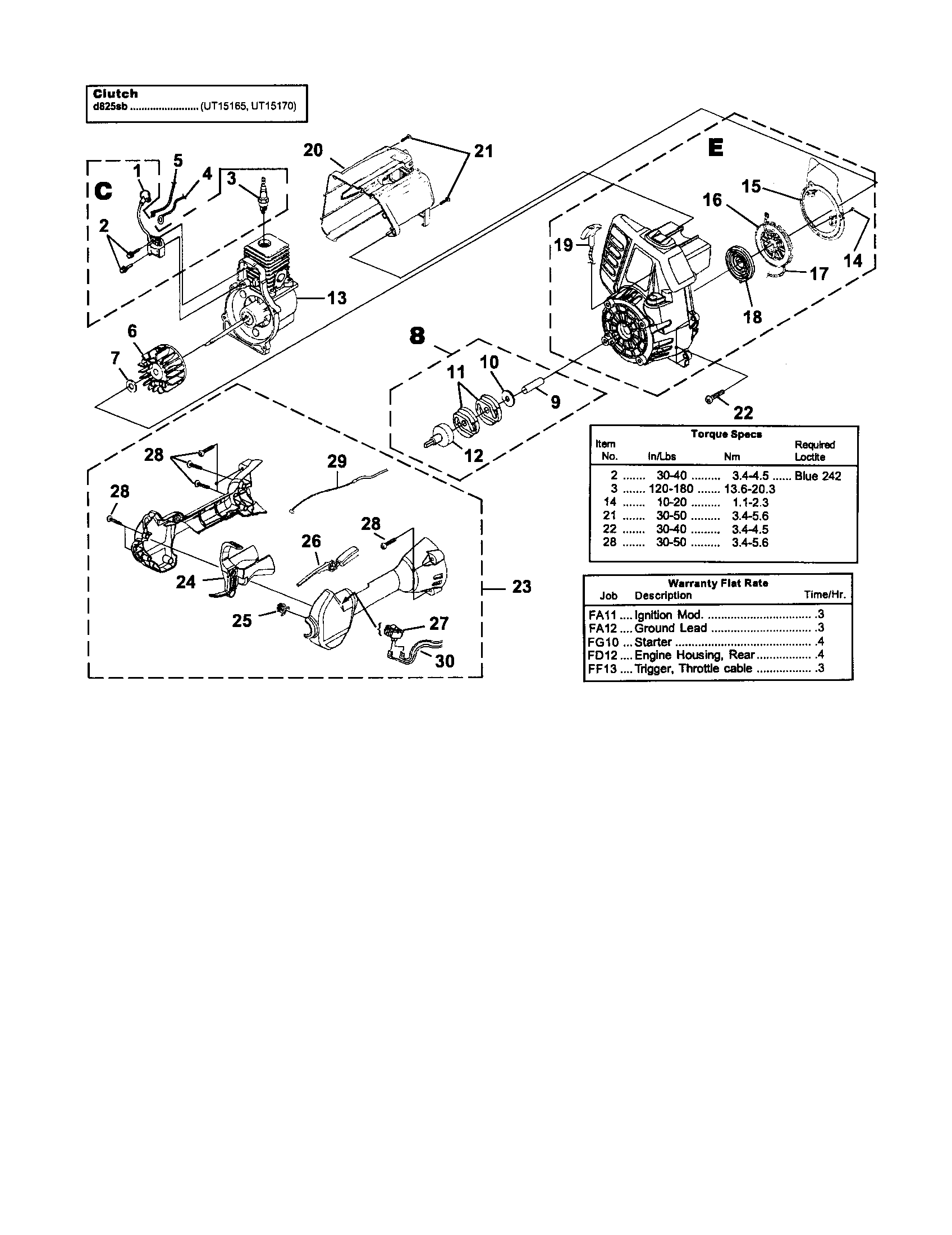 Homelite UT20817 ignition/rotor/starter/clutch diagram