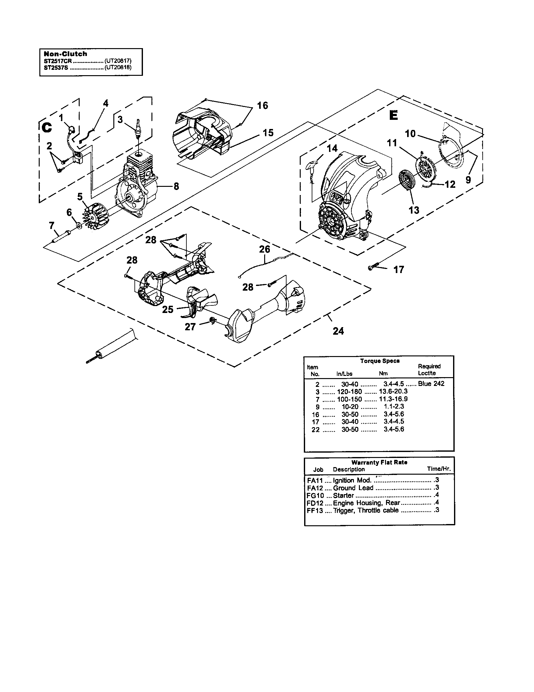 Homelite UT20817 ignition/rotor/starter diagram