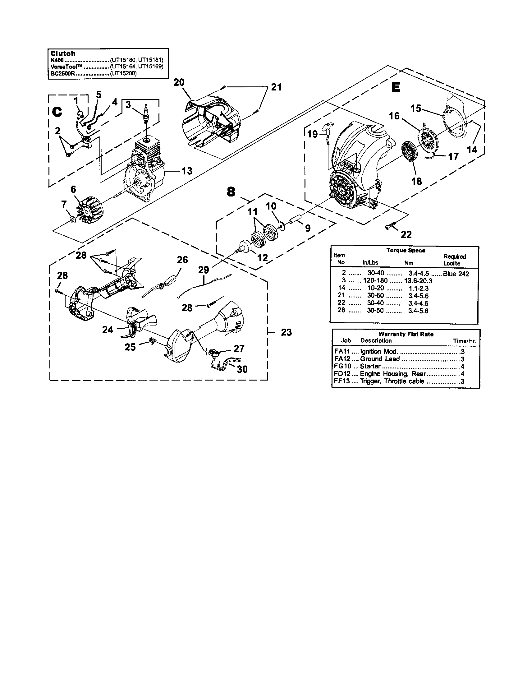 Homelite UT20817 ignition/rotor/starter/clutch diagram