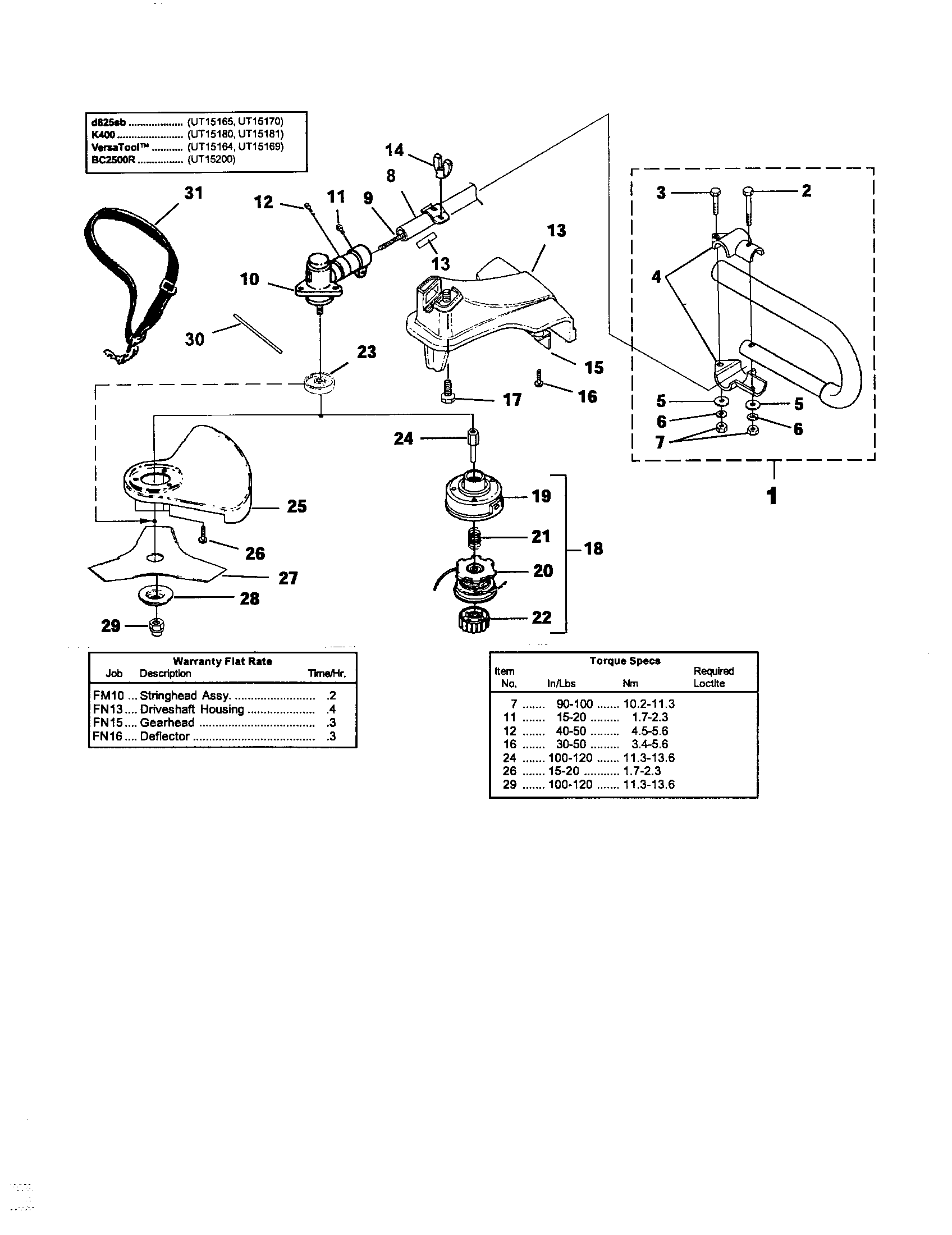 Homelite UT20817 shaft/spool/string/grass deflector diagram