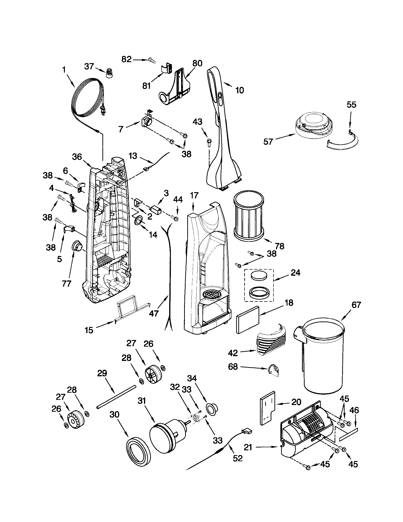 Kenmore 11635725400 dust compartment and motor diagram