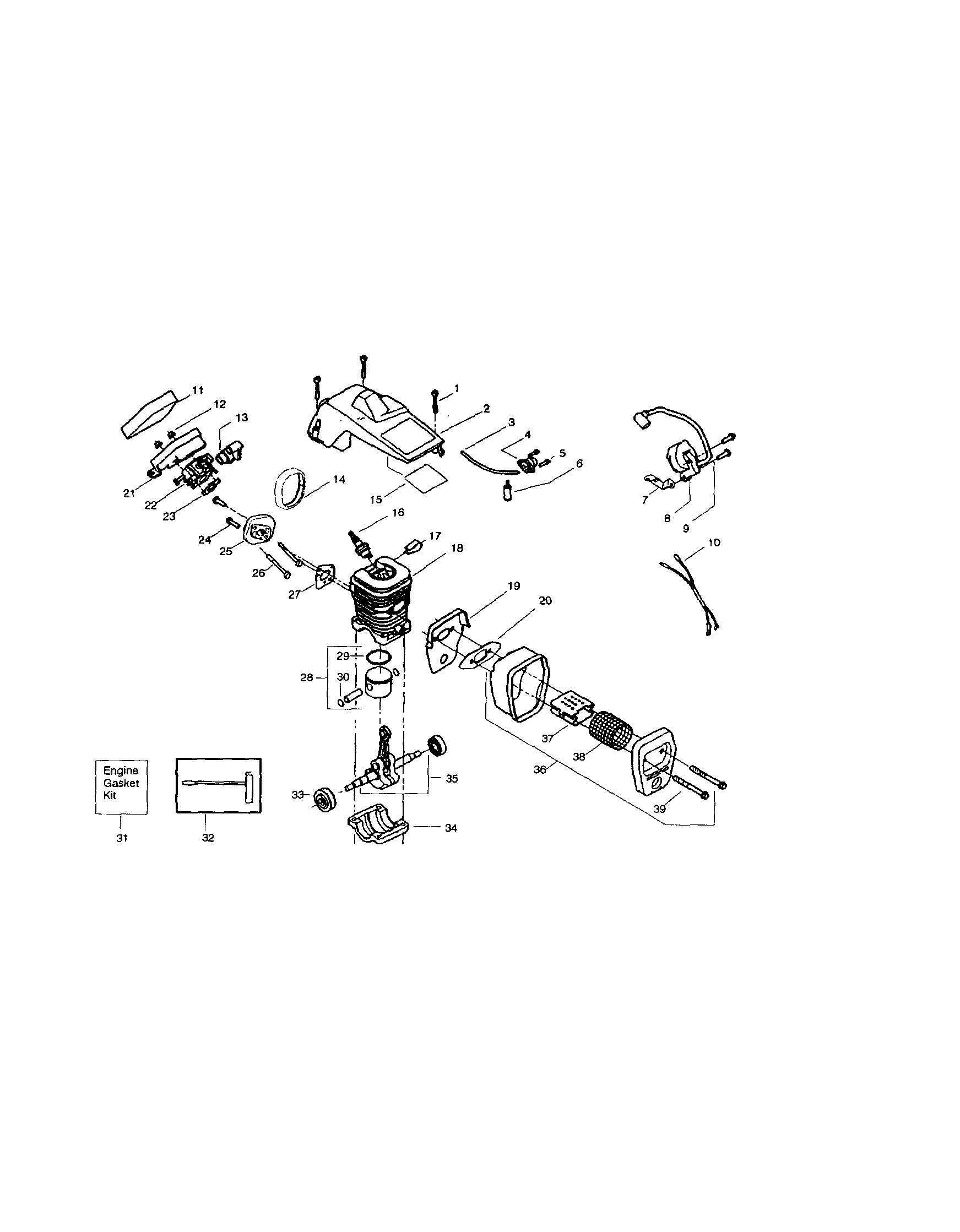 Craftsman 358360131 cylinder/shield/crankshaft diagram
