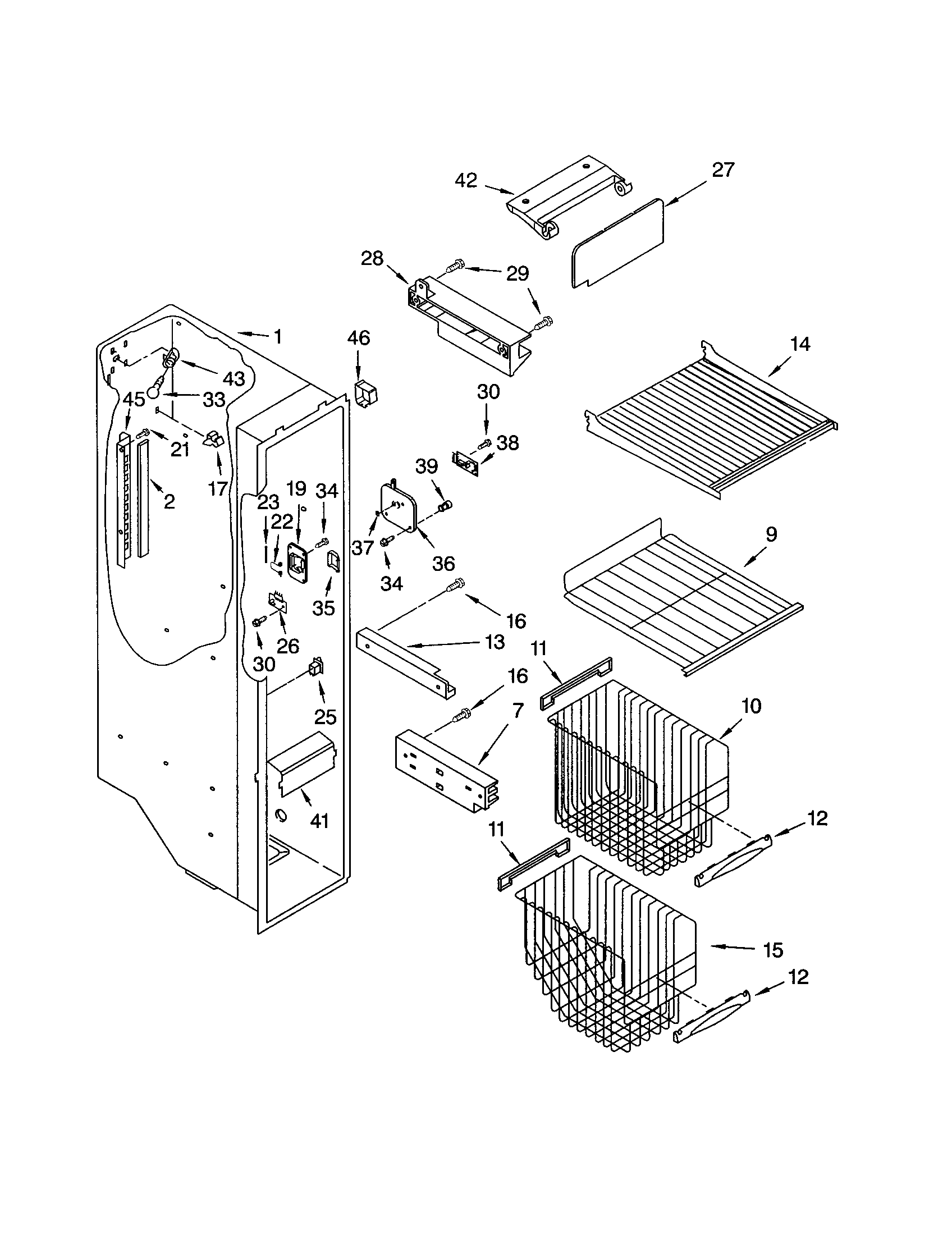Kenmore 10656376400 freezer liner diagram