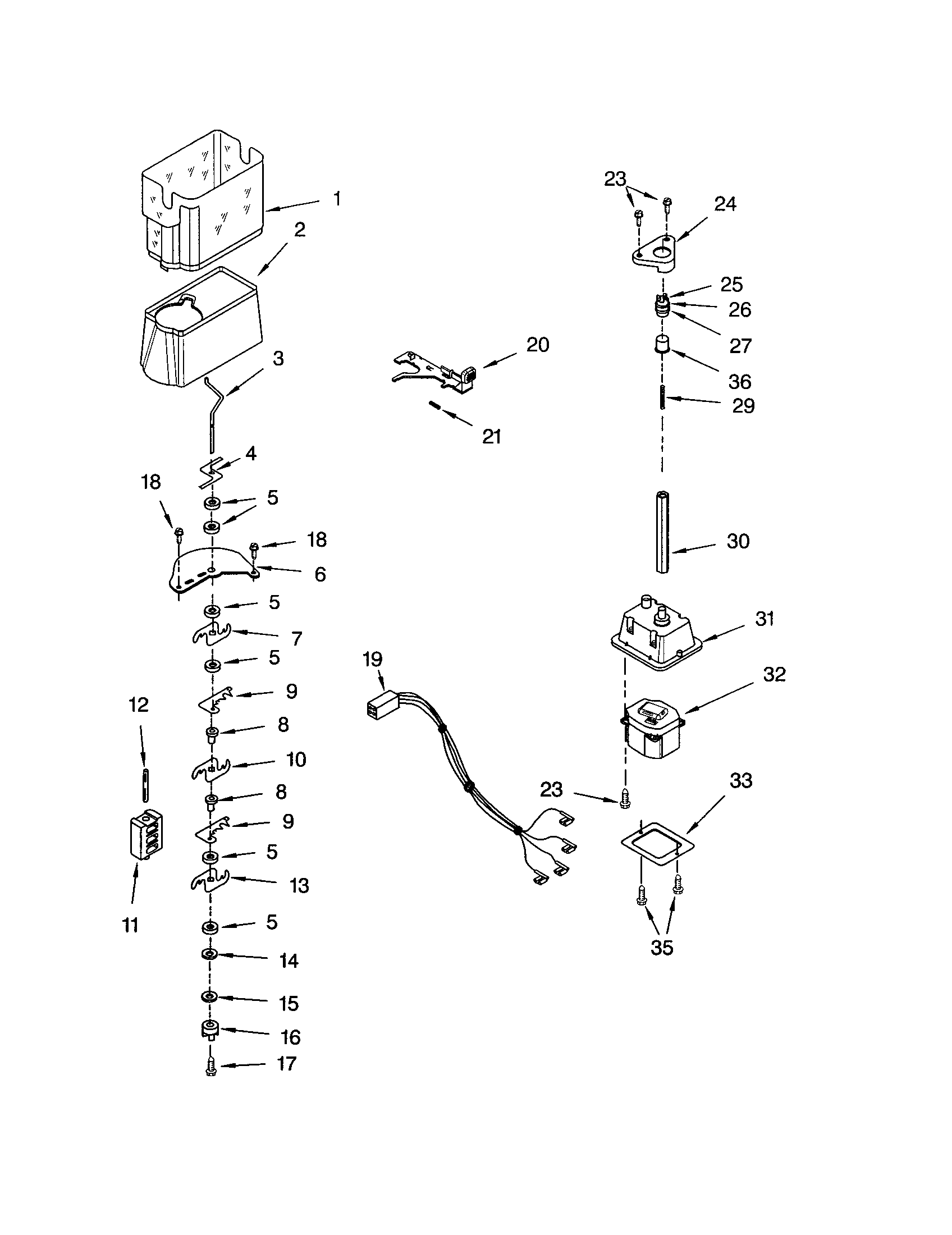 Kenmore 10656376400 motor and ice container diagram