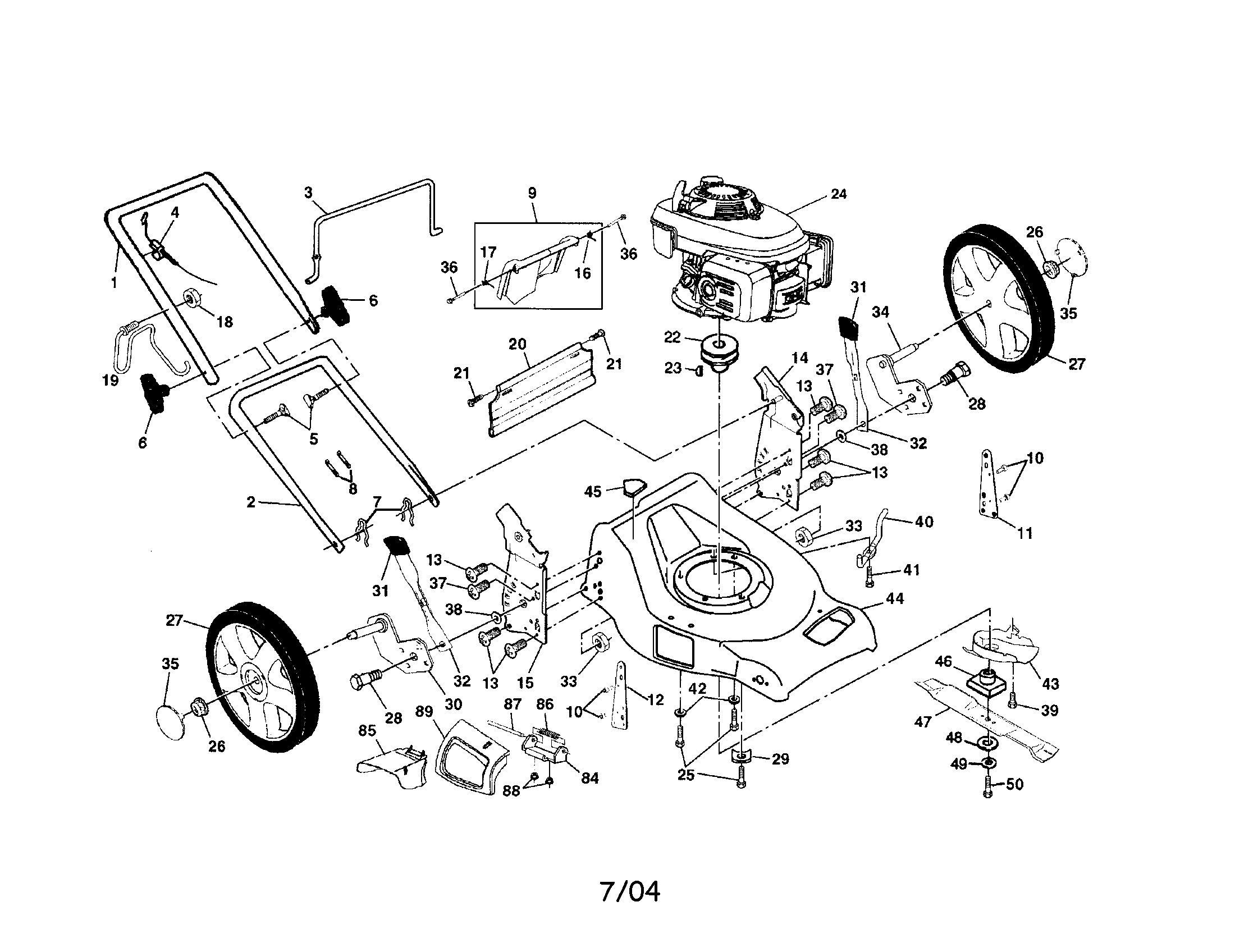 Craftsman 917378960 engine/housing/handle diagram
