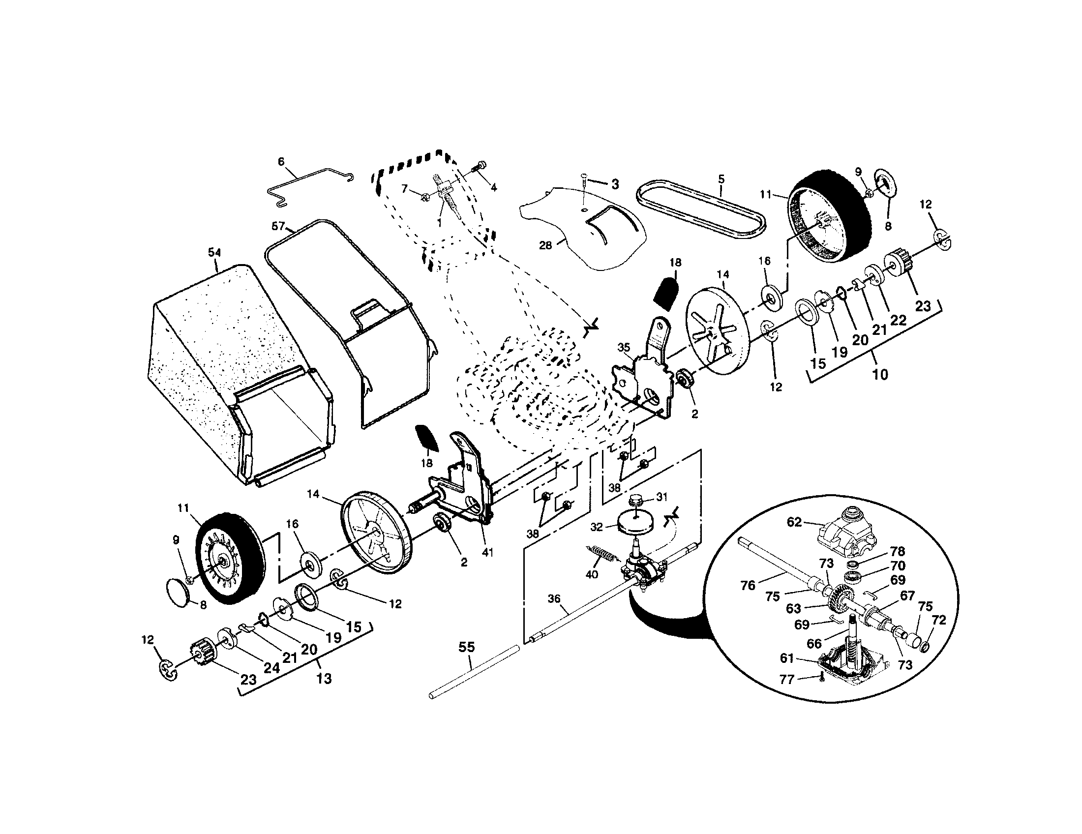 Craftsman 917378960 wheels/tires/bag diagram