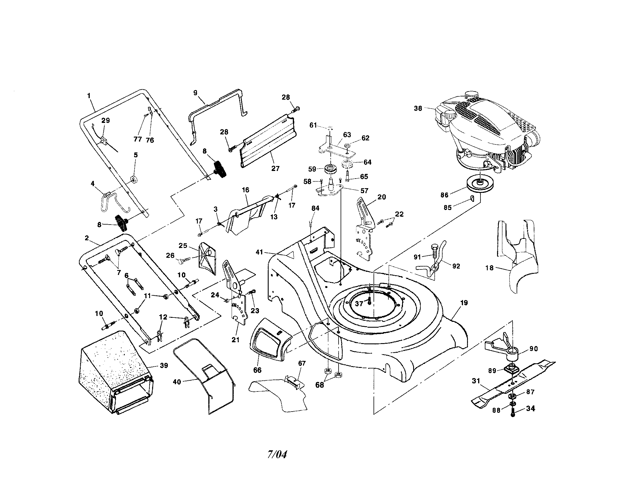 Craftsman 917377781 engine/housing/handle/bag diagram