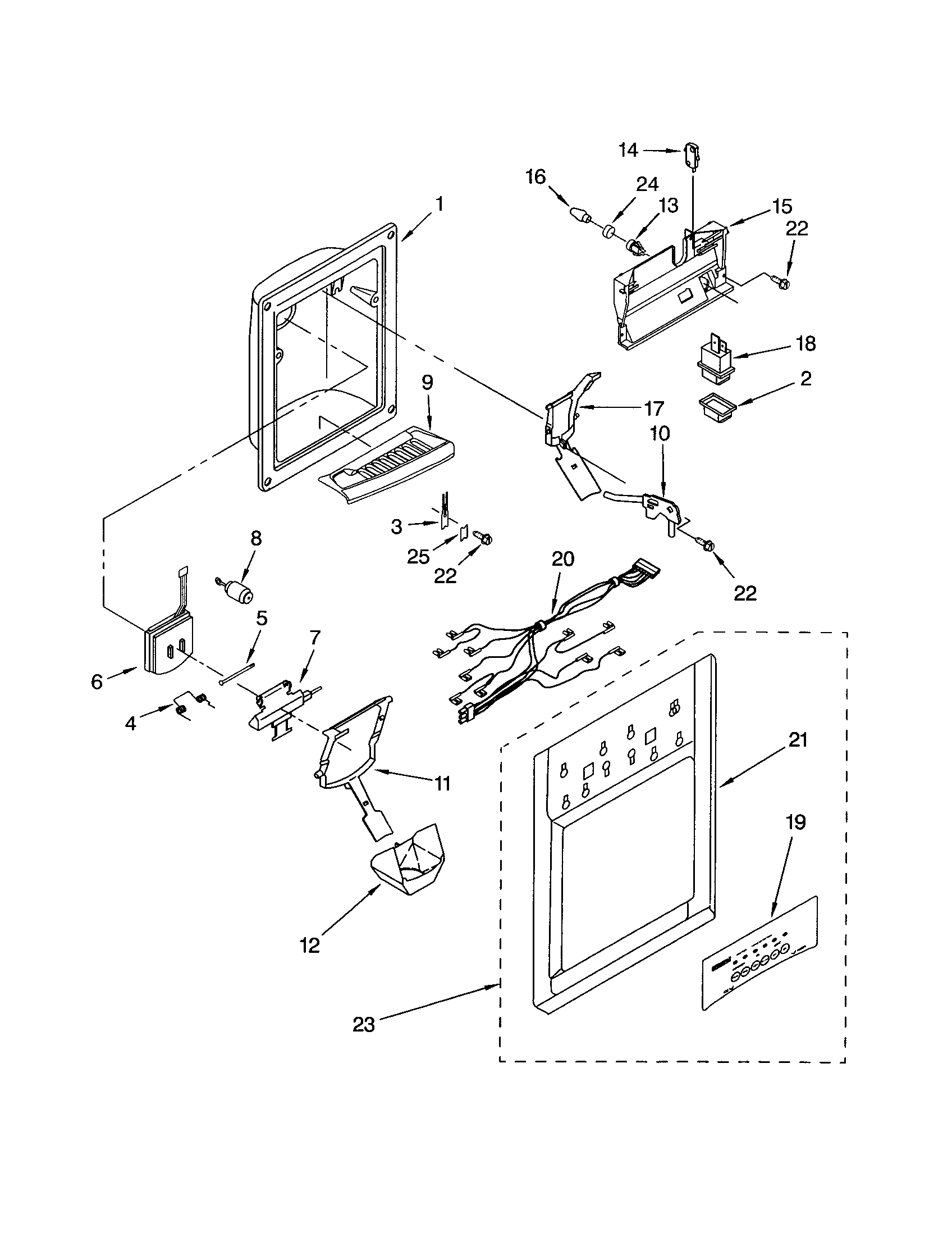 Kenmore 10654903300 dispenser front diagram