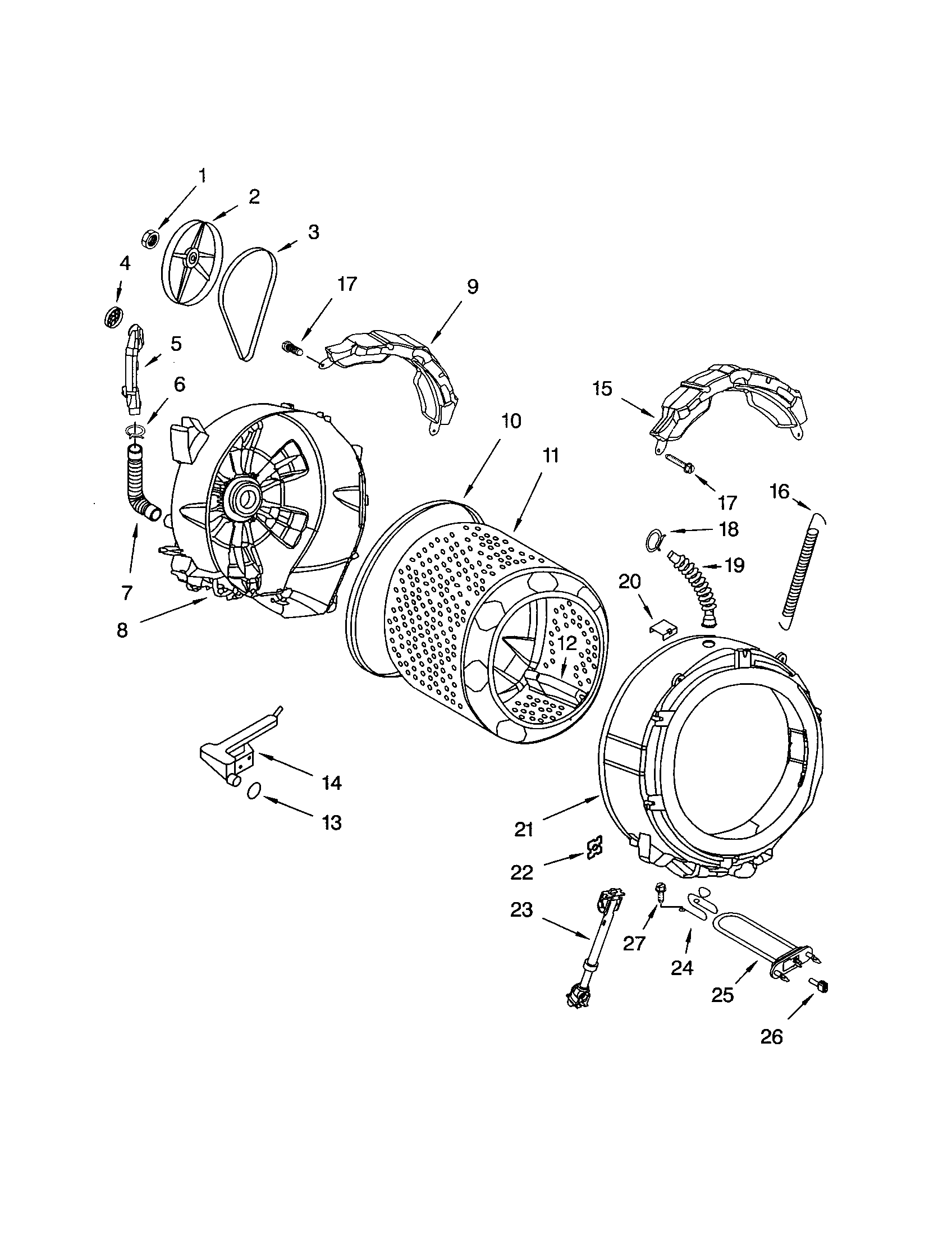 Kenmore Elite 11042926203 tub and basket diagram