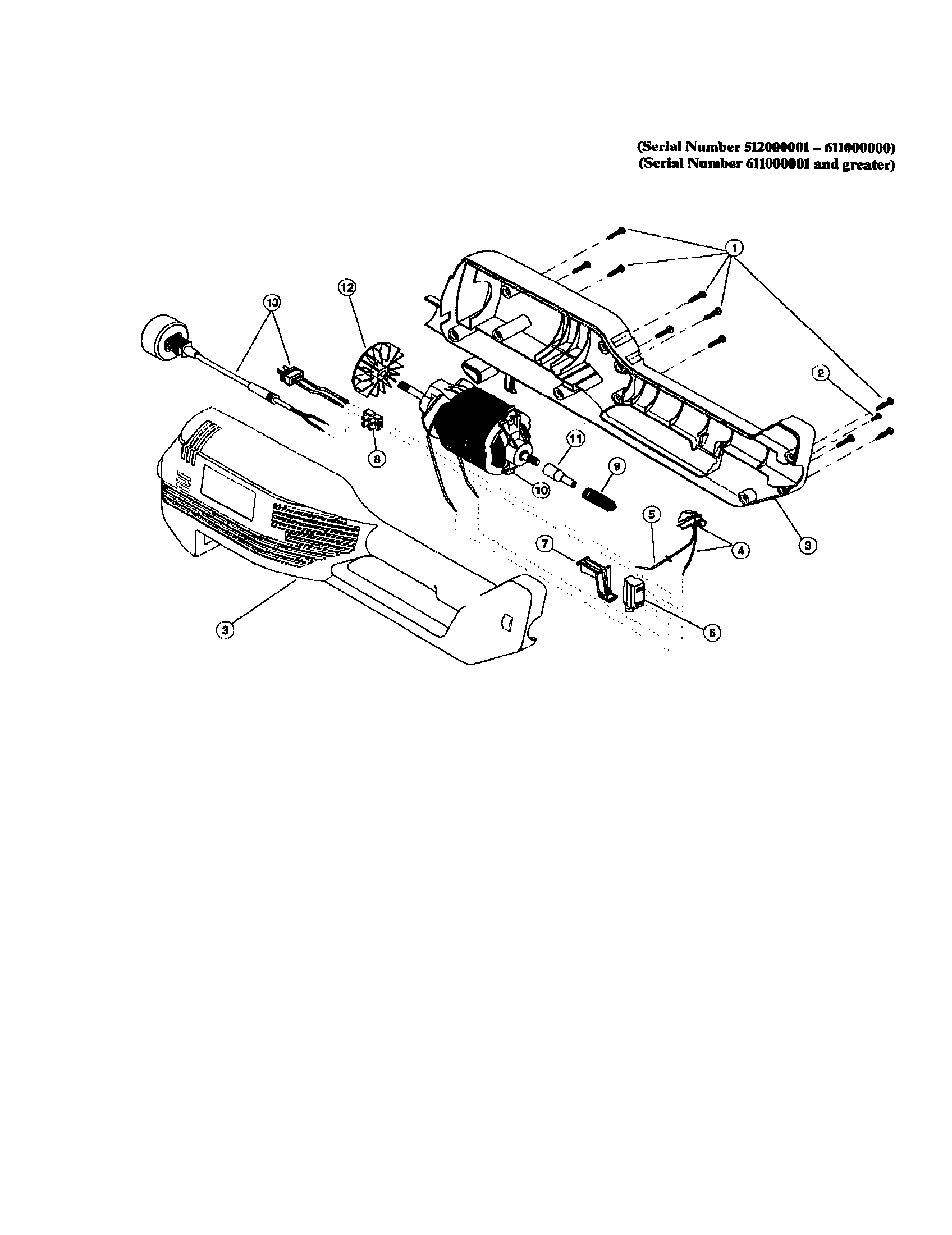Ryobi 137R (611000001 AND GREATER) motor and housing diagram