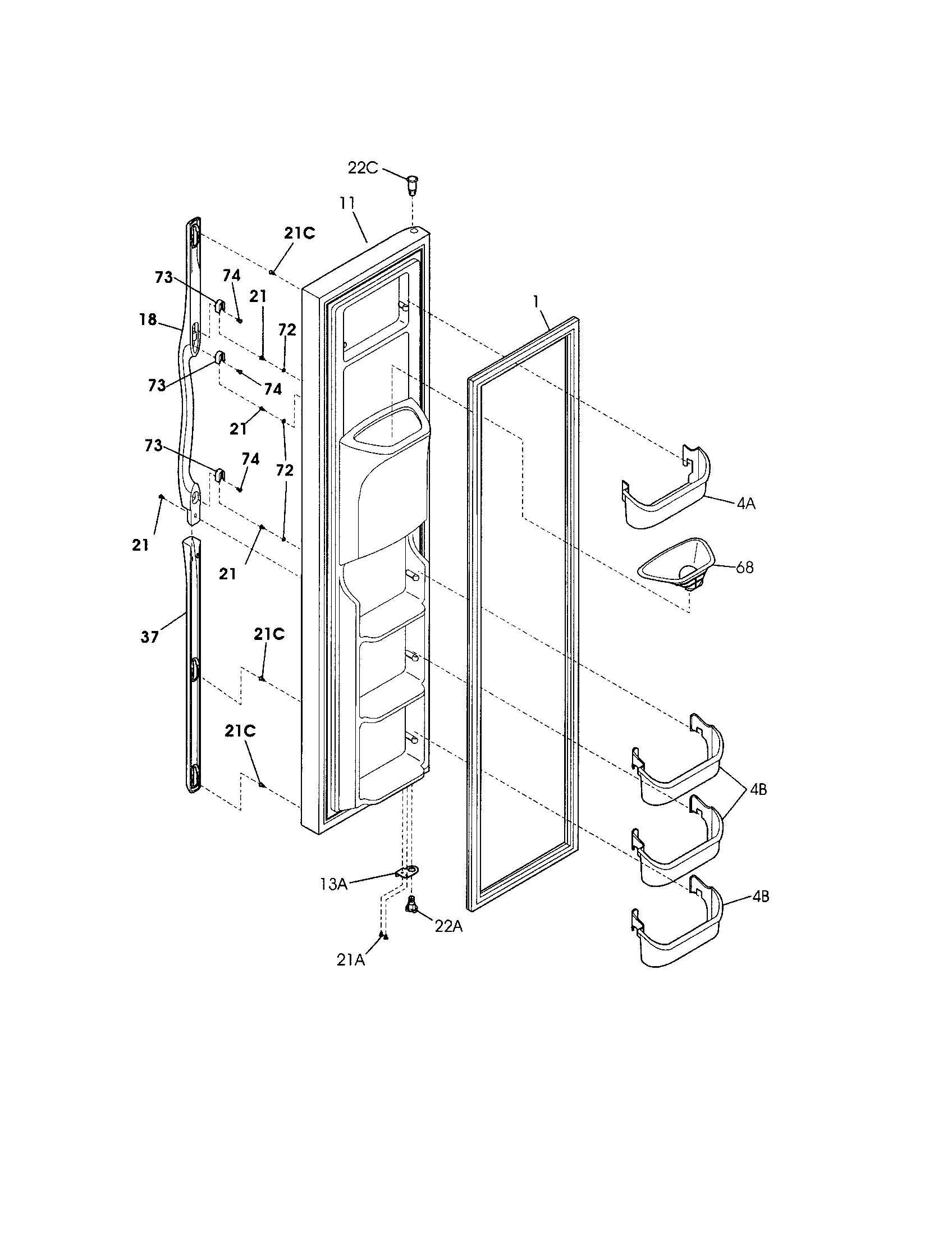 Frigidaire FRS23KF5DQ0 freezer door diagram
