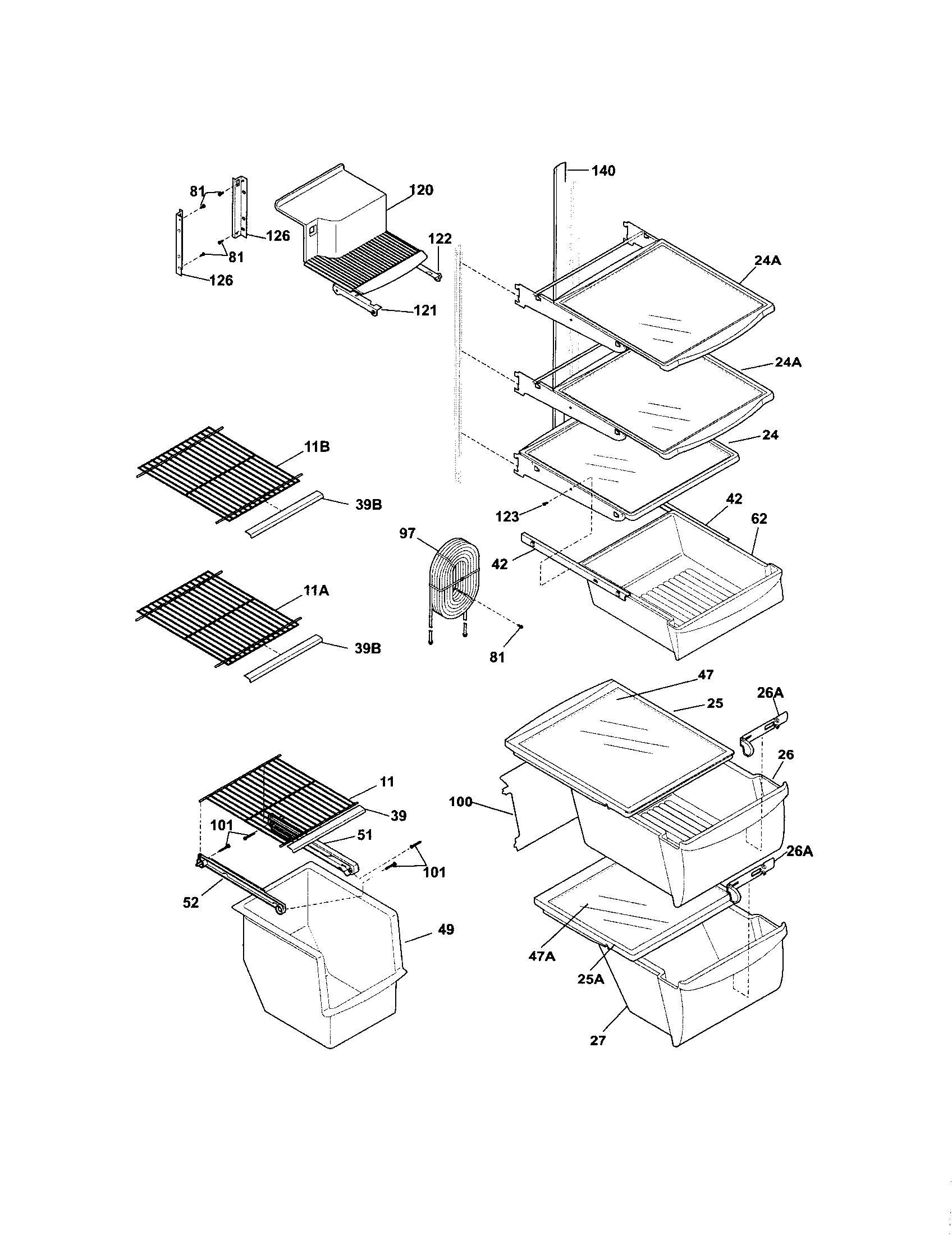 Frigidaire FRS23KF5DQ0 shelves diagram