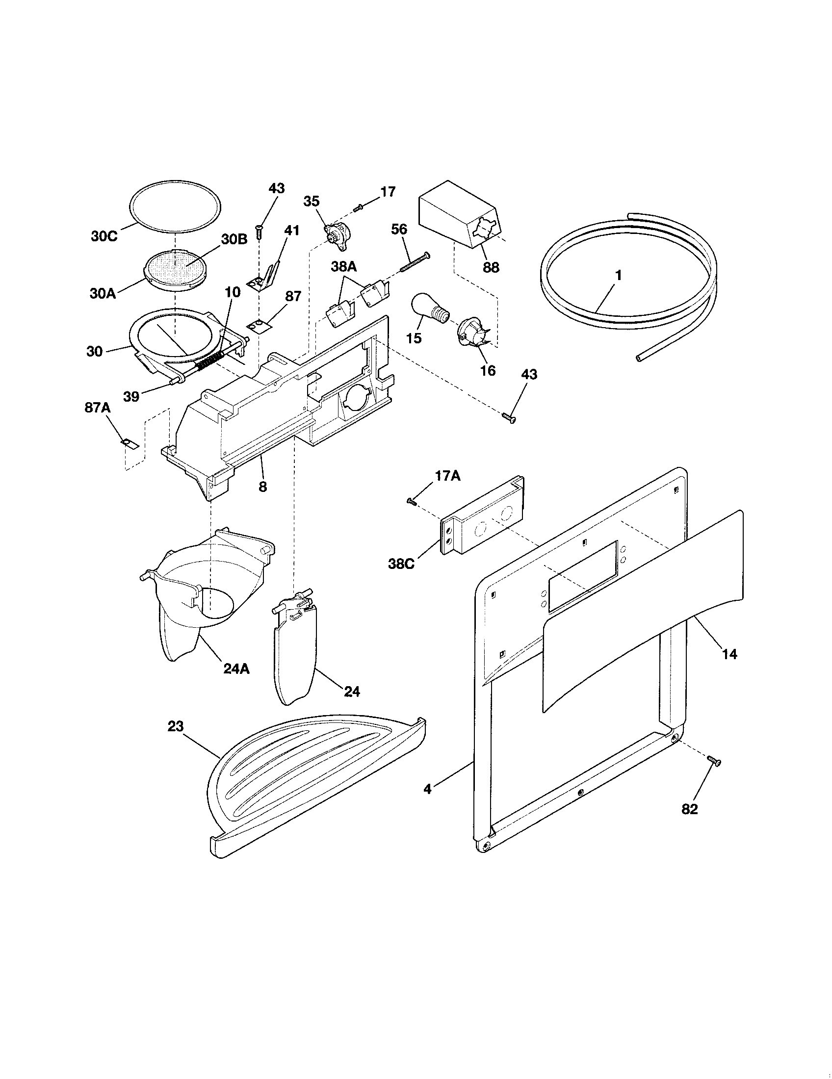Frigidaire FRS23KF5DQ0 ice and water dispenser diagram