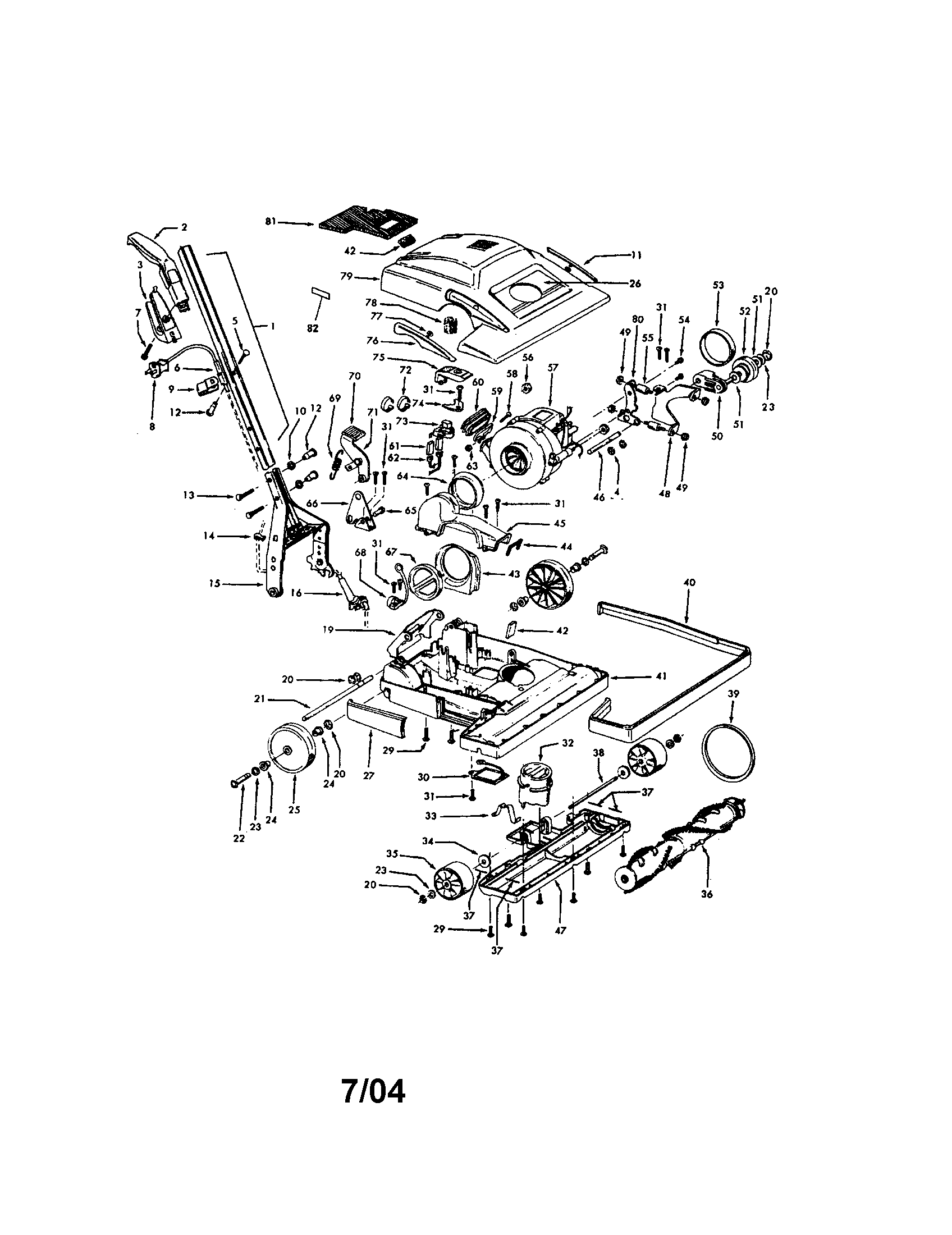 Hoover U7071-080 main body/handle/hood diagram