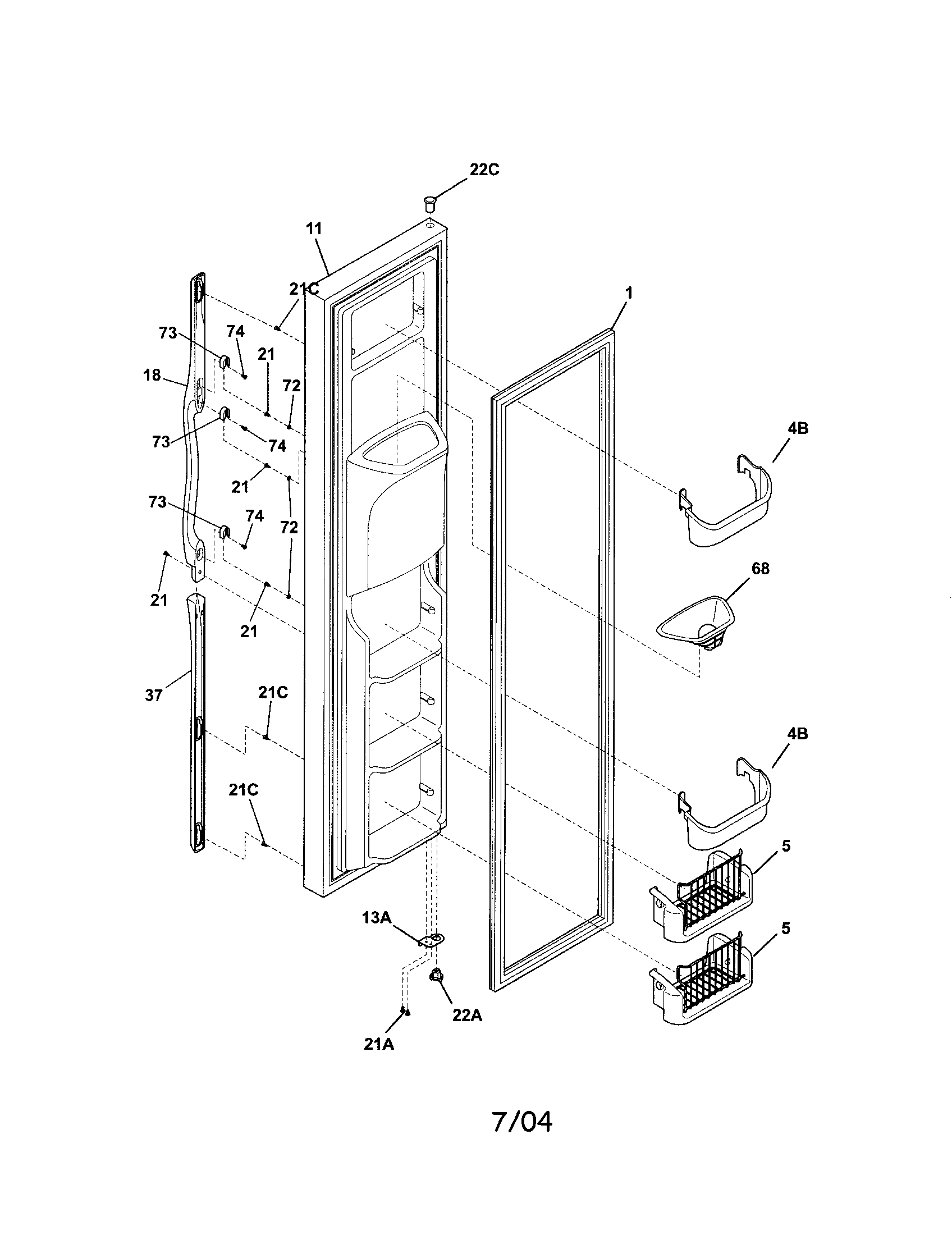 Frigidaire GHSC239DW1 freezer door diagram