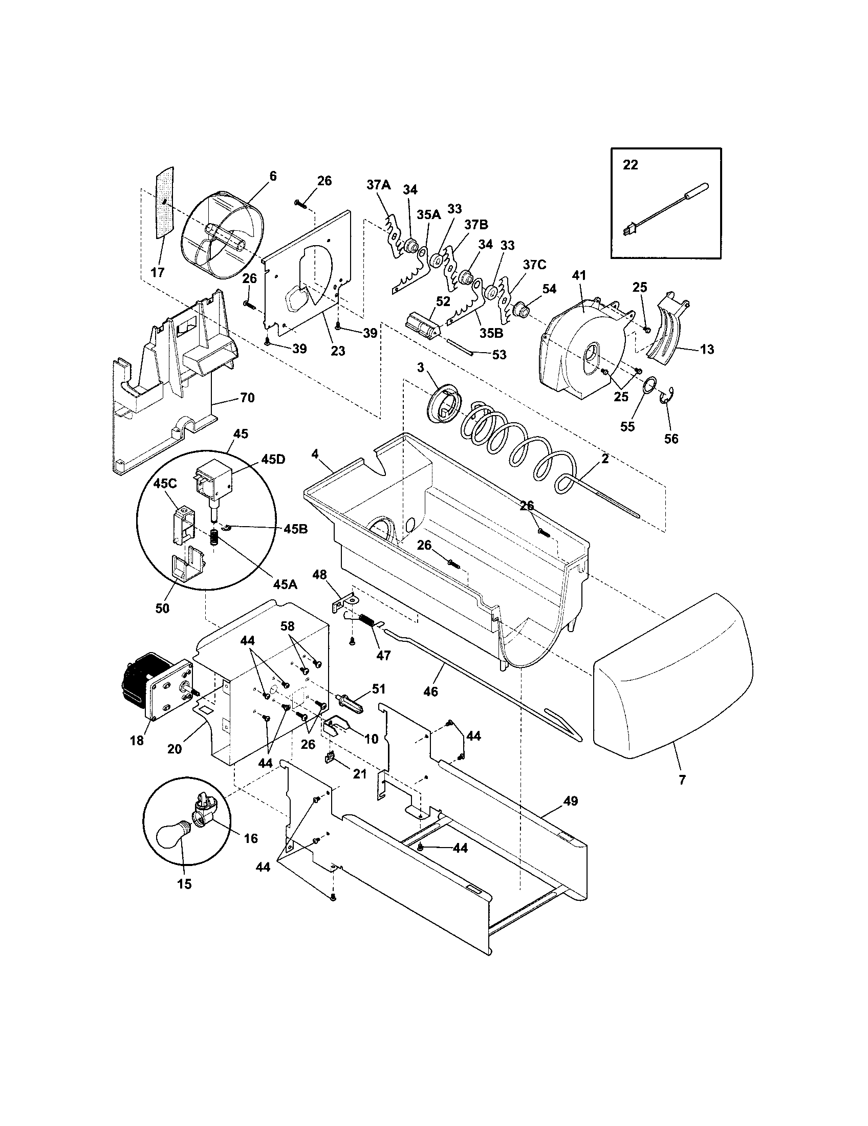 Frigidaire GHSC239DW1 ice container diagram