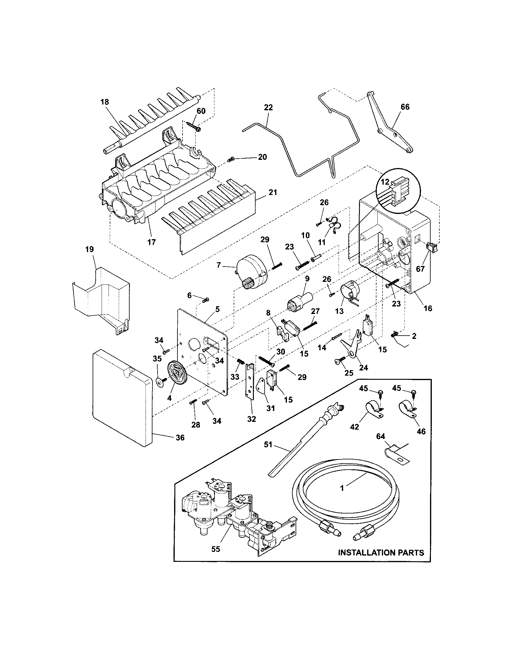 Frigidaire GHSC239DW1 ice maker diagram