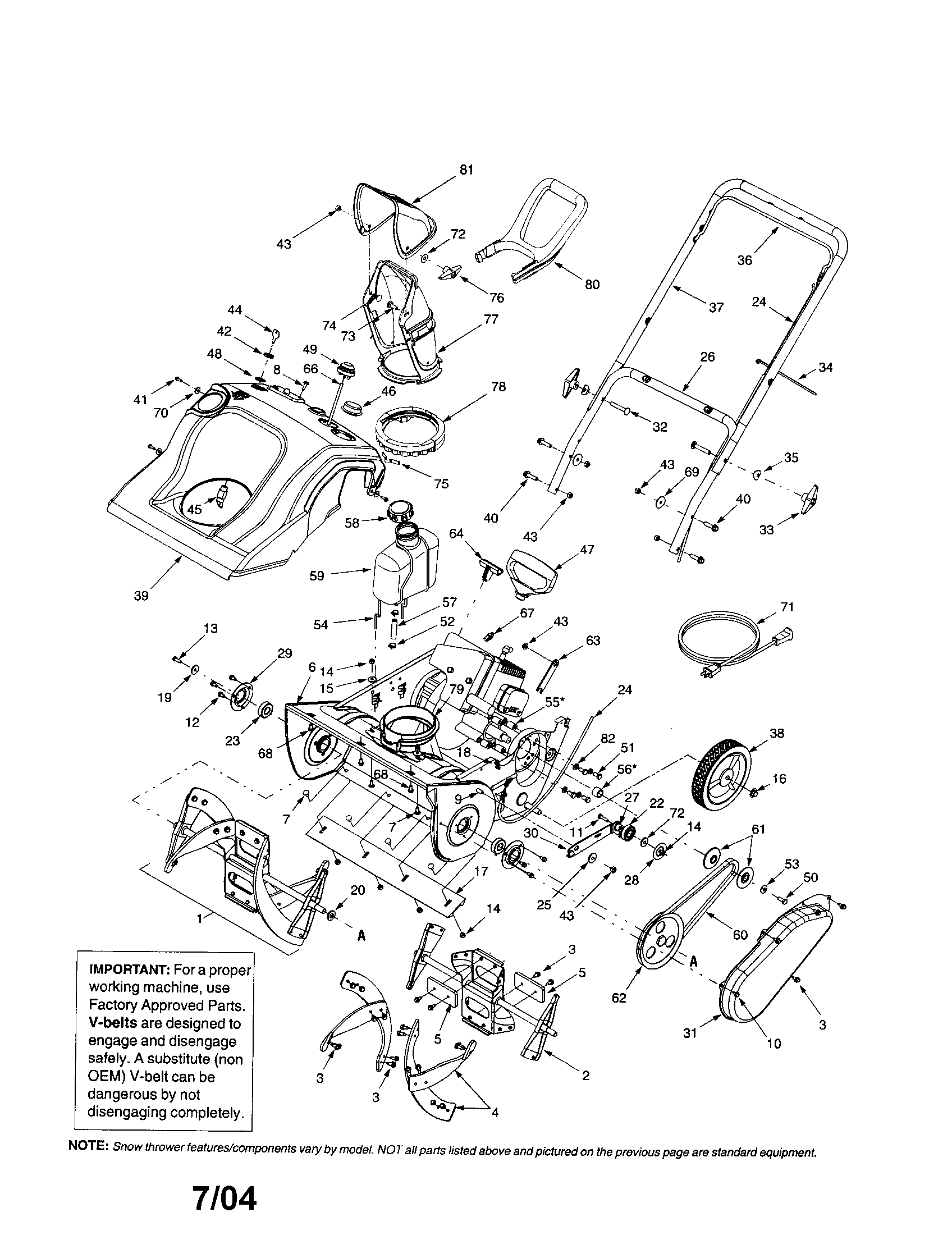 MTD S250 single-stage snow thrower diagram