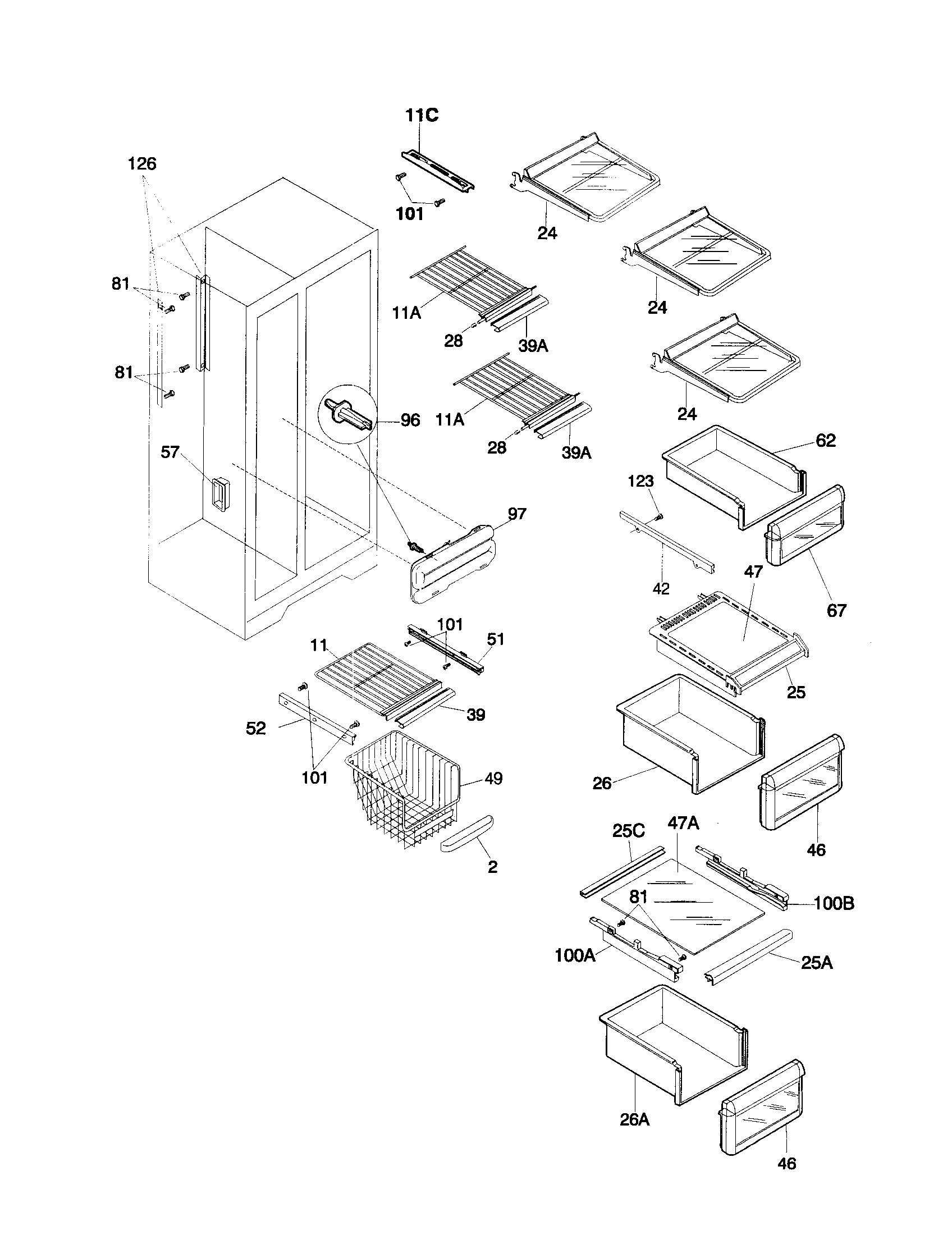 Frigidaire FRS26ZTHD4 shelves diagram