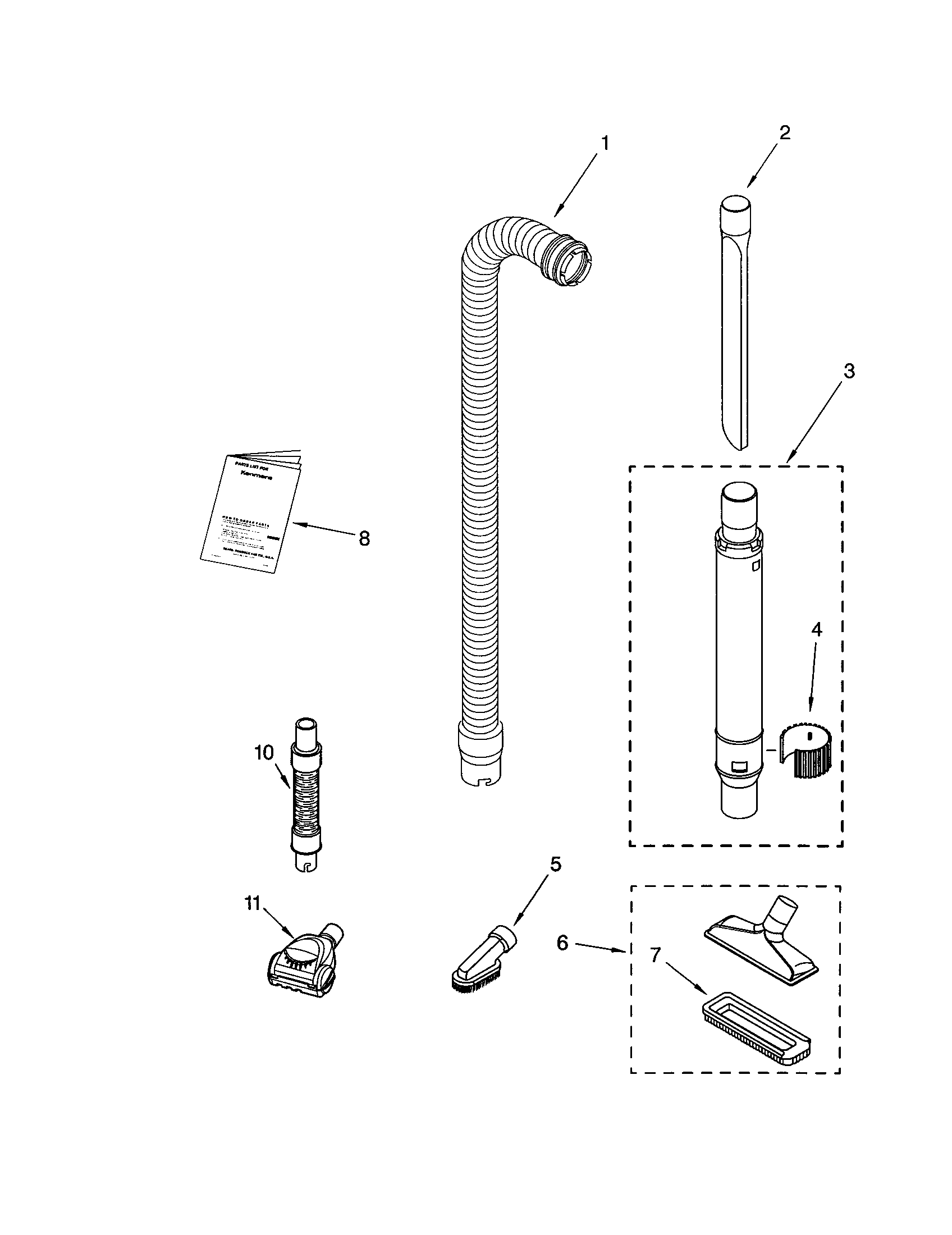 Kenmore 11635622400 hose and attachments diagram