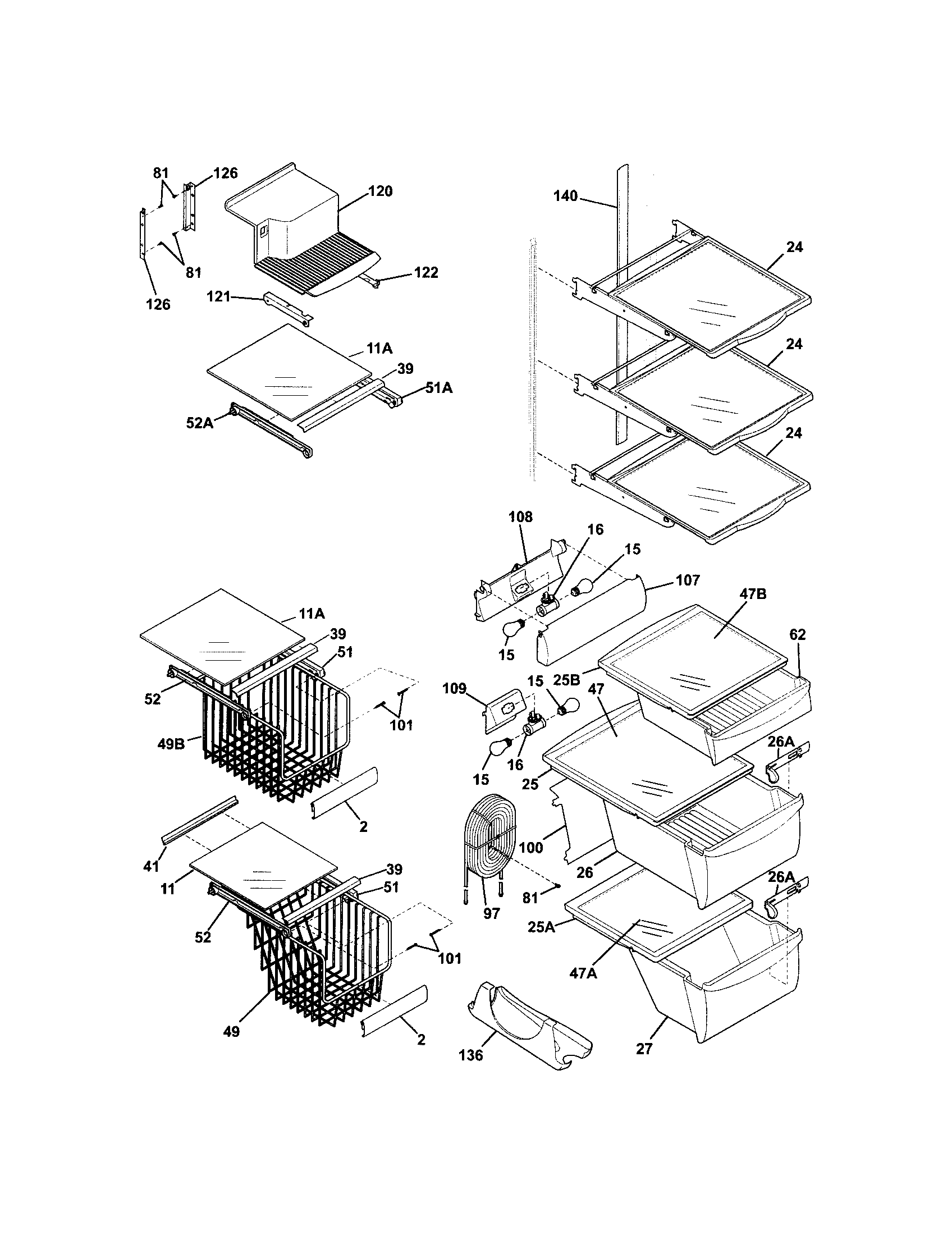 Frigidaire FSC23BBDSB1 shelves diagram