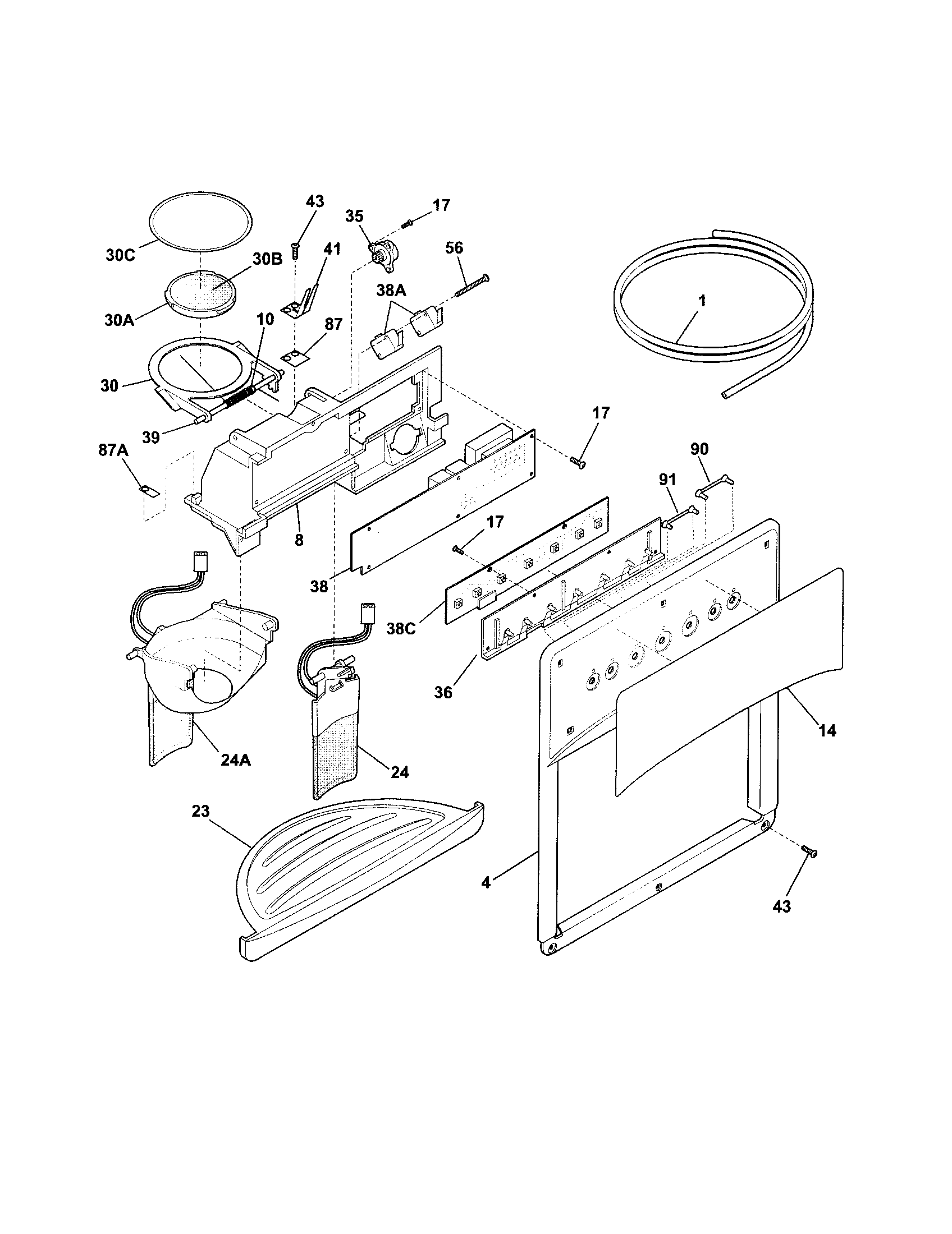 Frigidaire FSC23BBDSB1 ice and water dispenser diagram