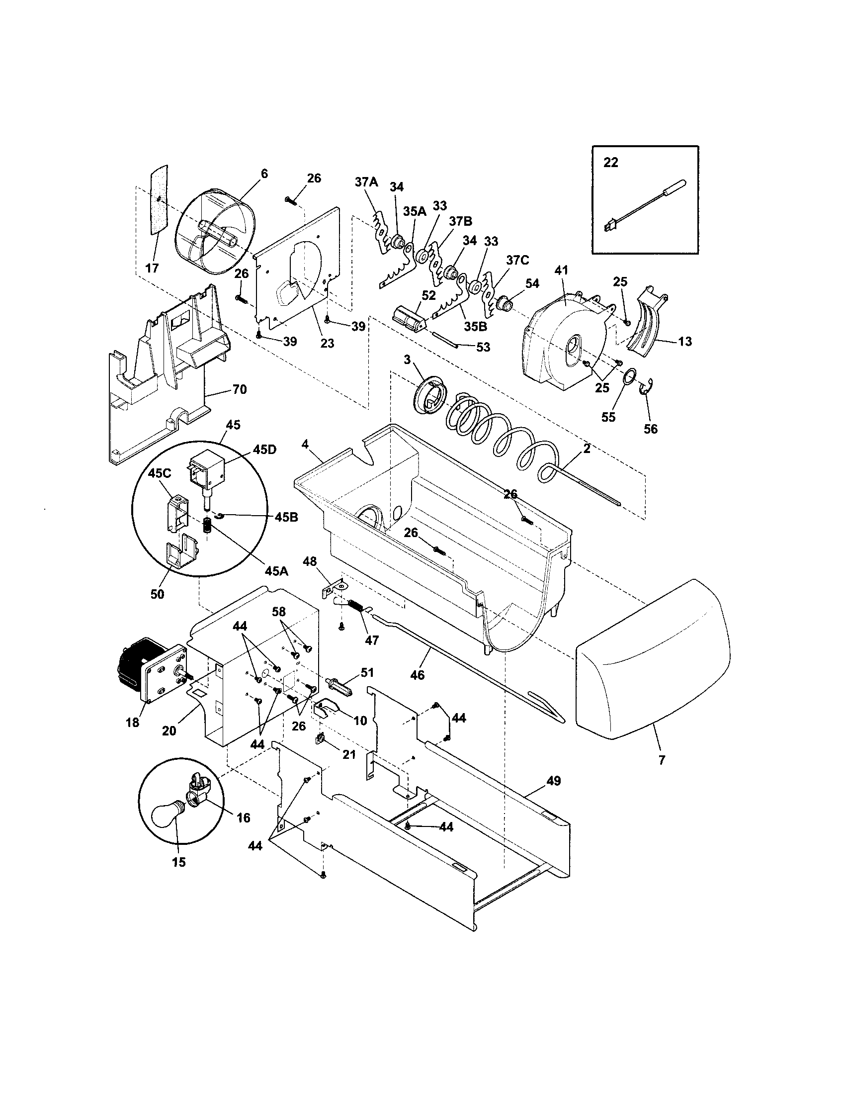 Frigidaire FSC23BBDSB1 ice container diagram
