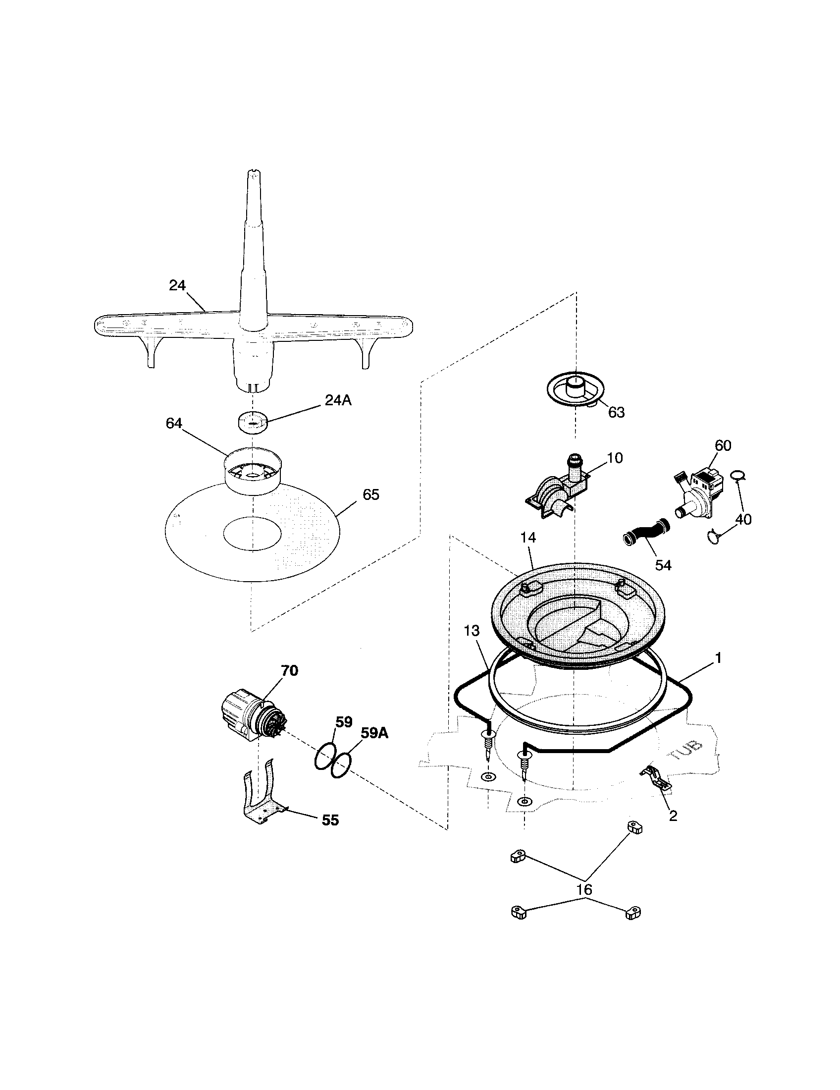 Frigidaire FDBC24BAS3 motor and pump diagram