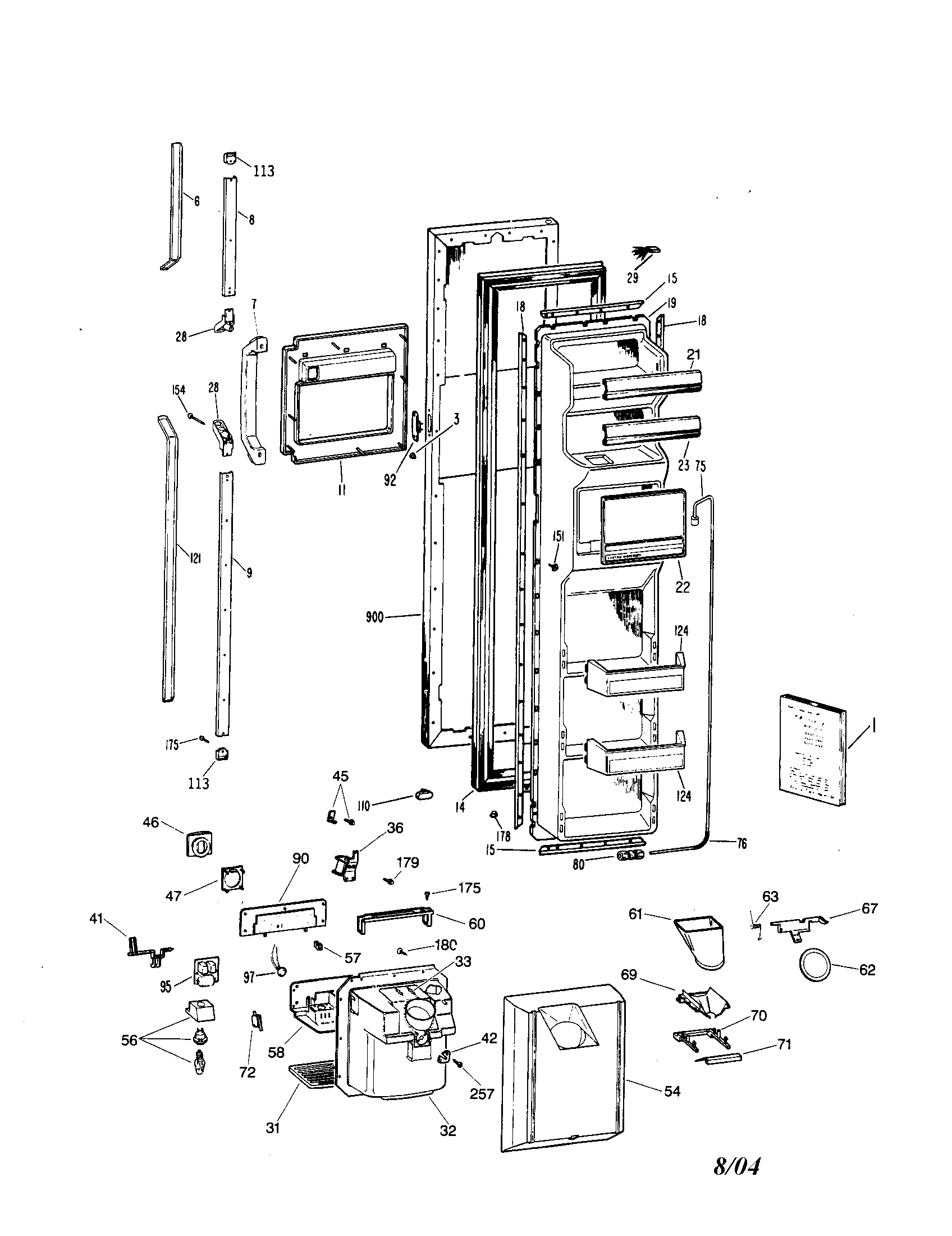 GE TFX27PFSABB freezer door diagram
