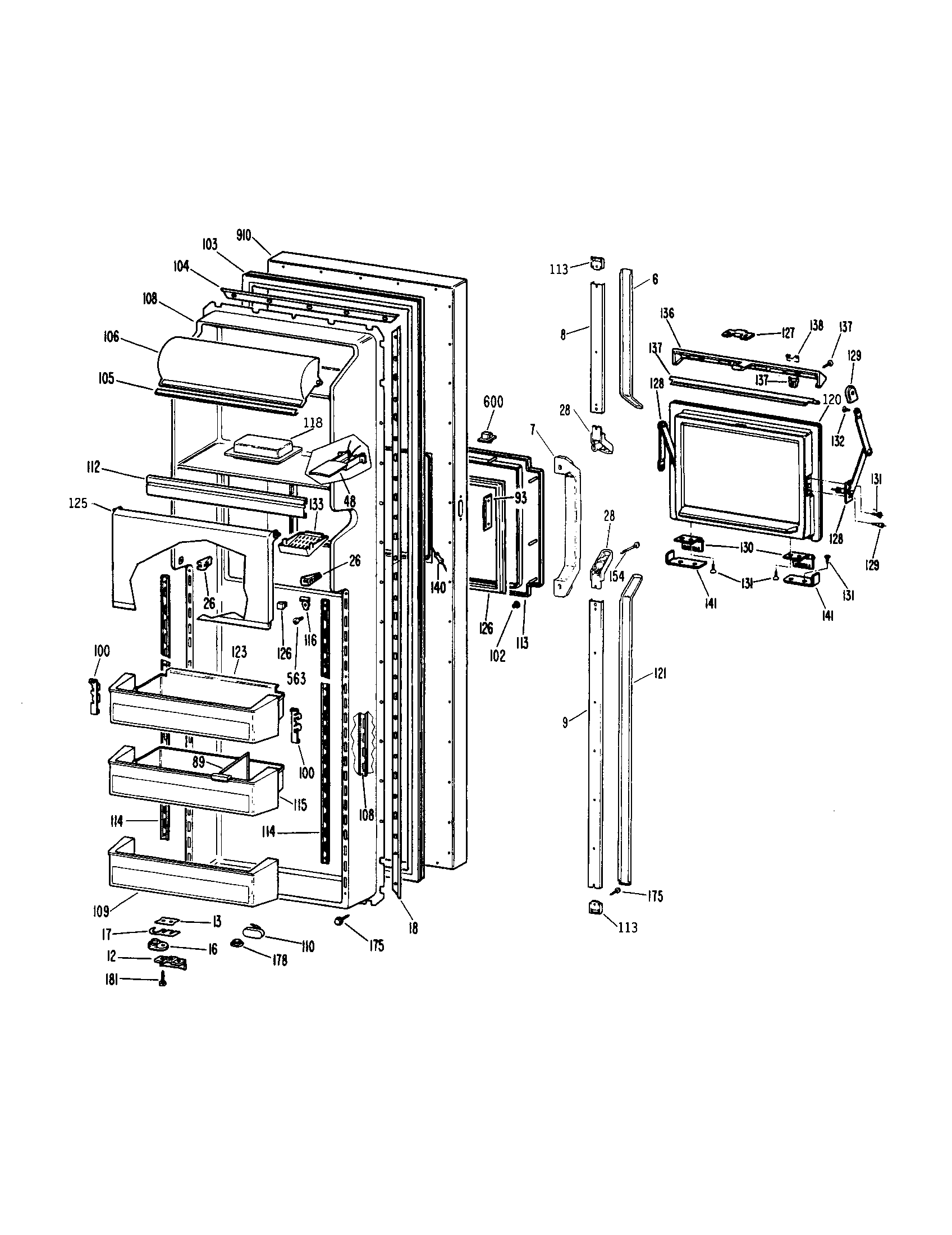 GE TFX27PFSABB fresh food door diagram