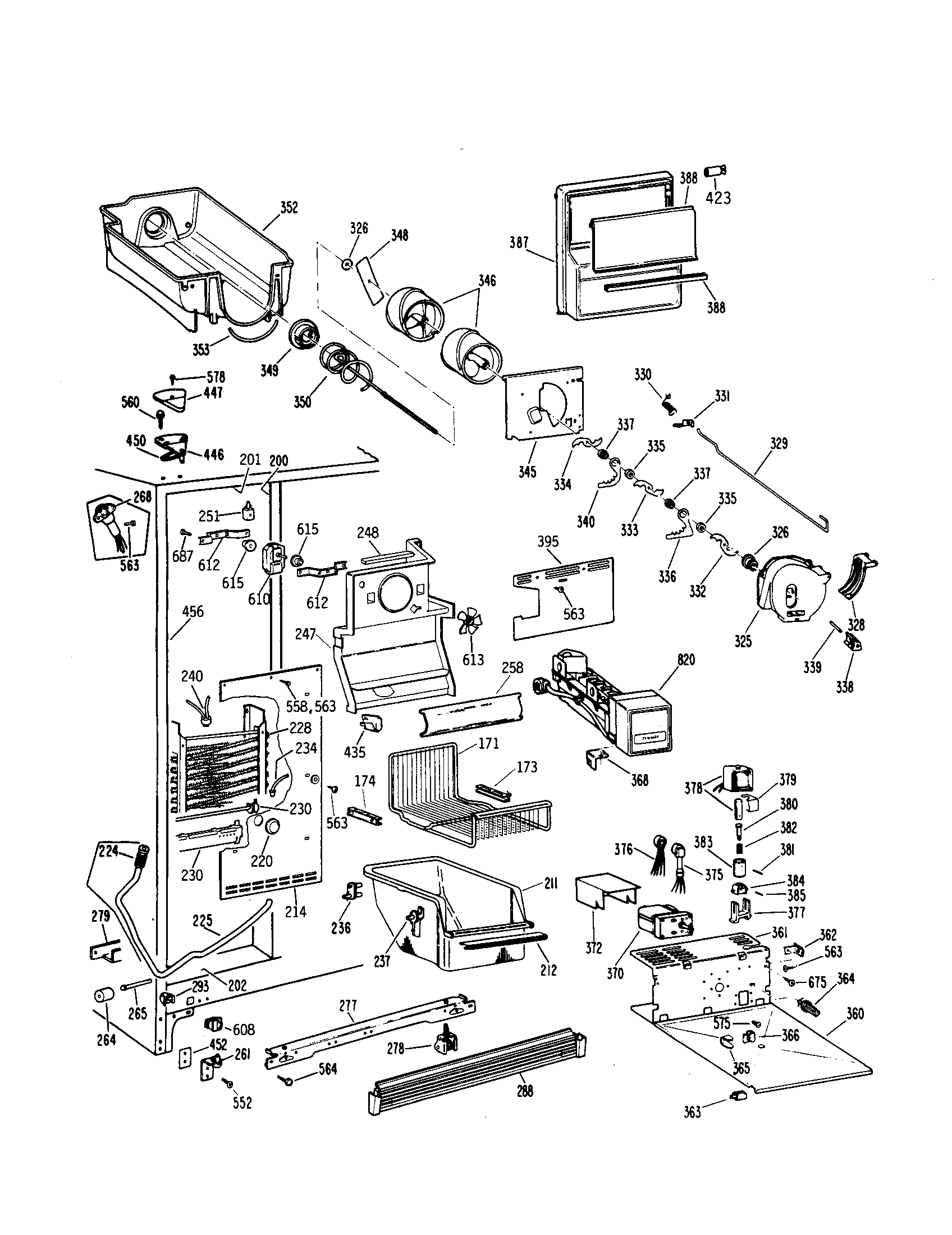 GE TFX27PFSABB freezer section diagram