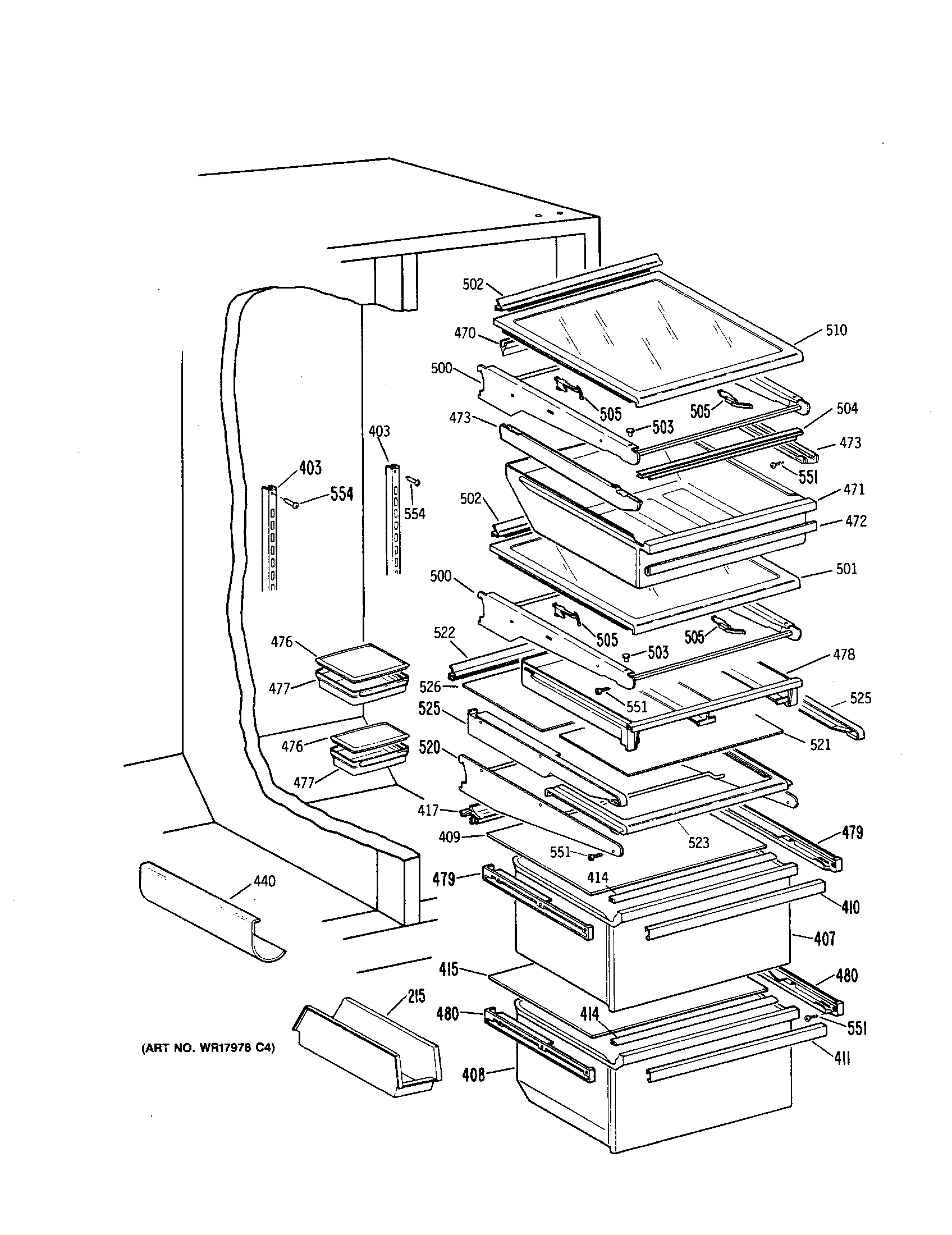 GE TFX27PFSABB refrigerator shelves diagram