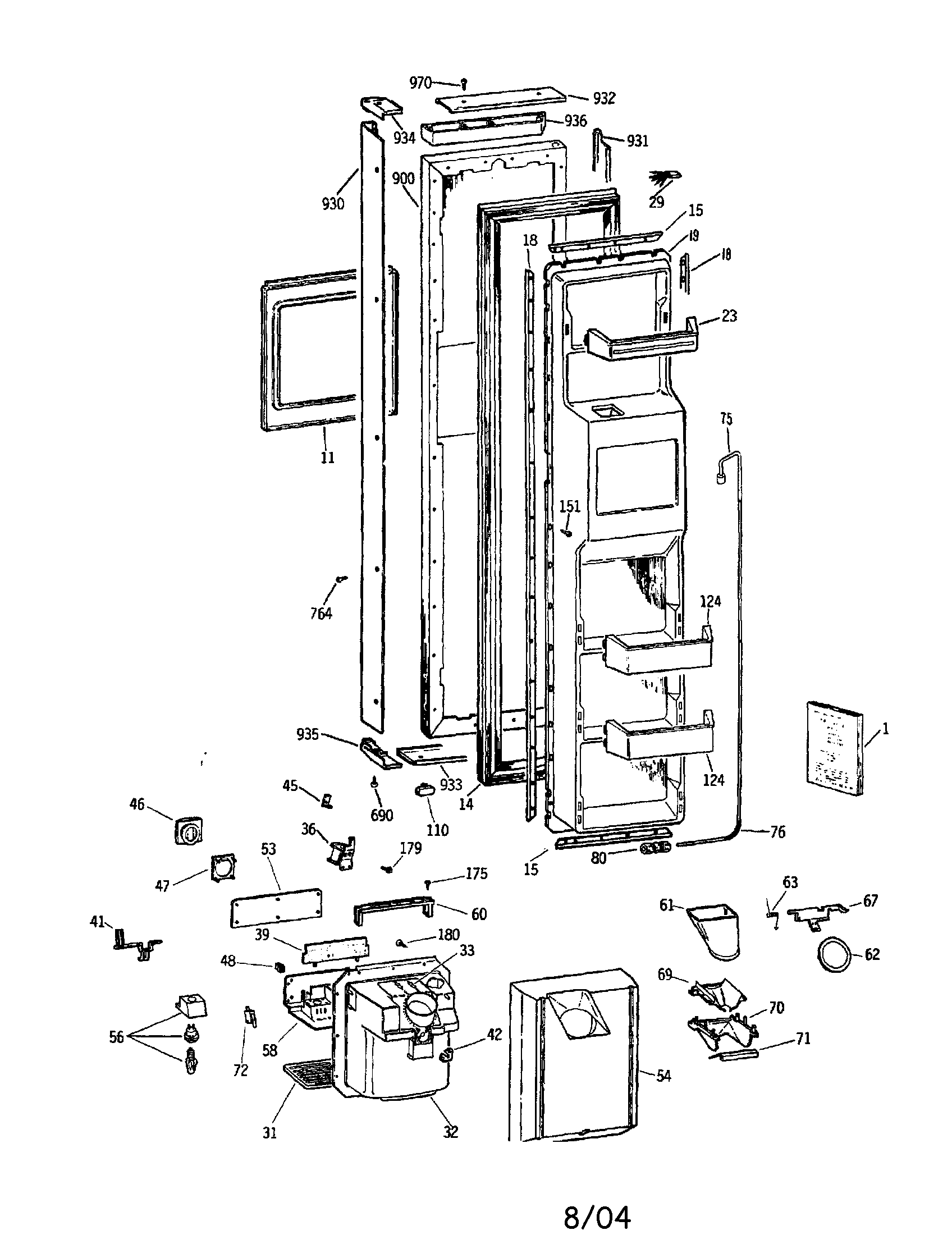 GE TPH21PBSAWW freezer door diagram