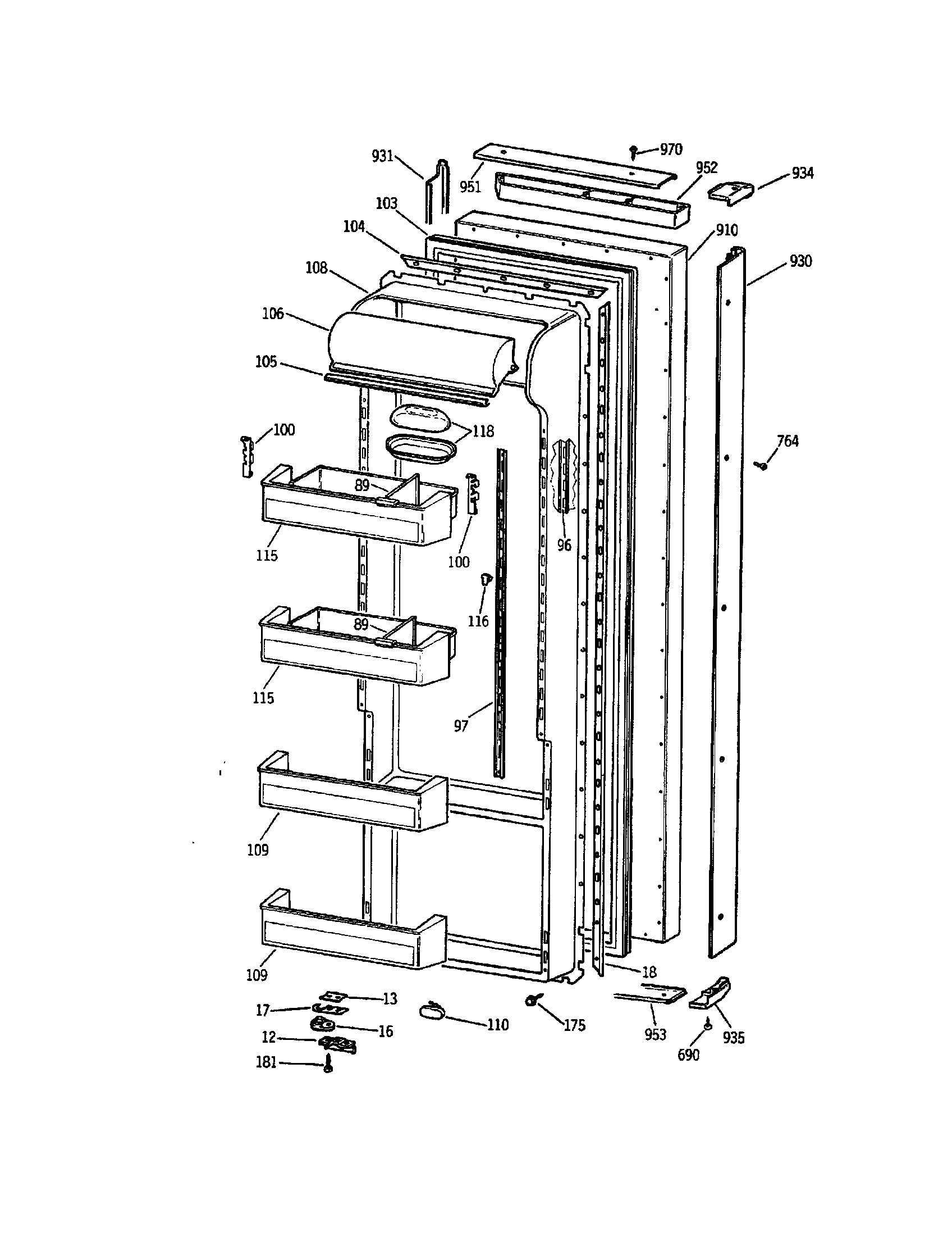 GE TPH21PBSAWW fresh food door diagram