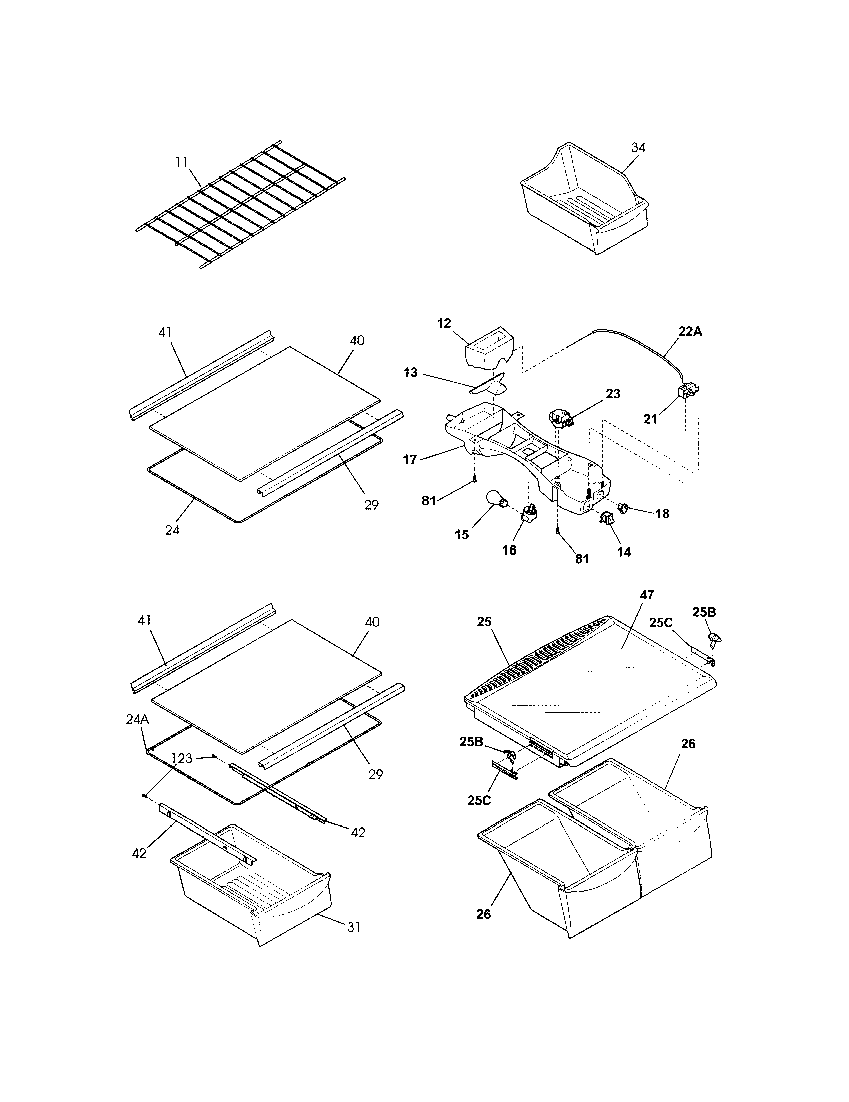 Frigidaire FRT21FG3DW0 shelves diagram