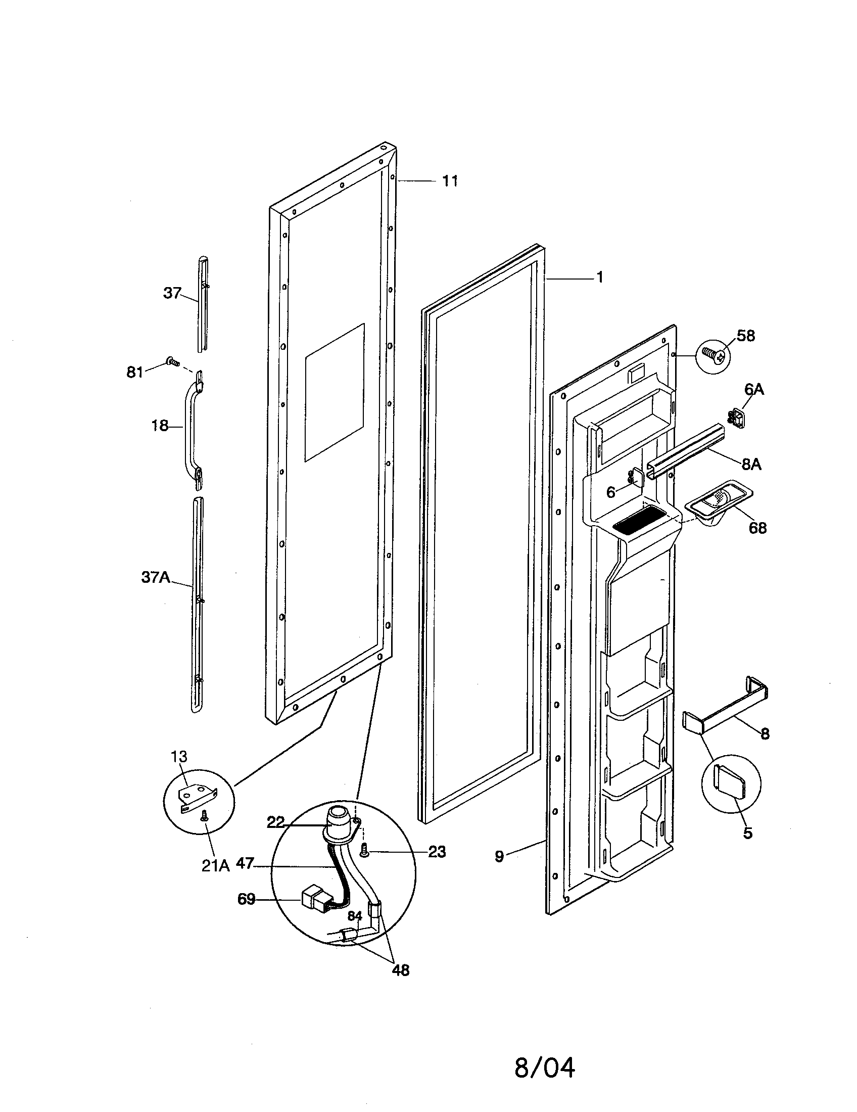 Universal/Multiflex (Frigidaire) MRS26WREW1 freezer door diagram